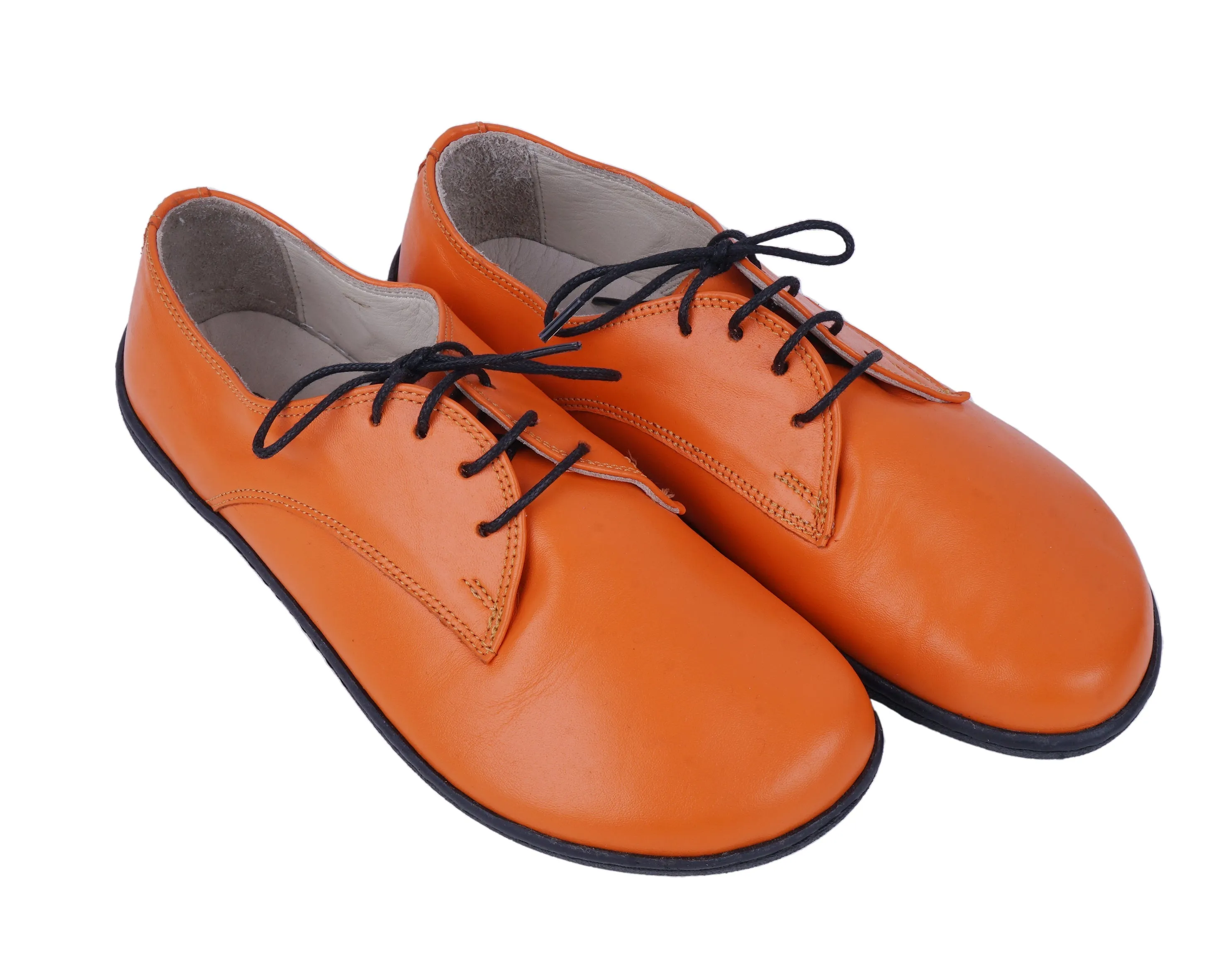 Orange Oxford Wide Barefoot Shoes Smooth Leather Handmade 6mm Rubber Outsole