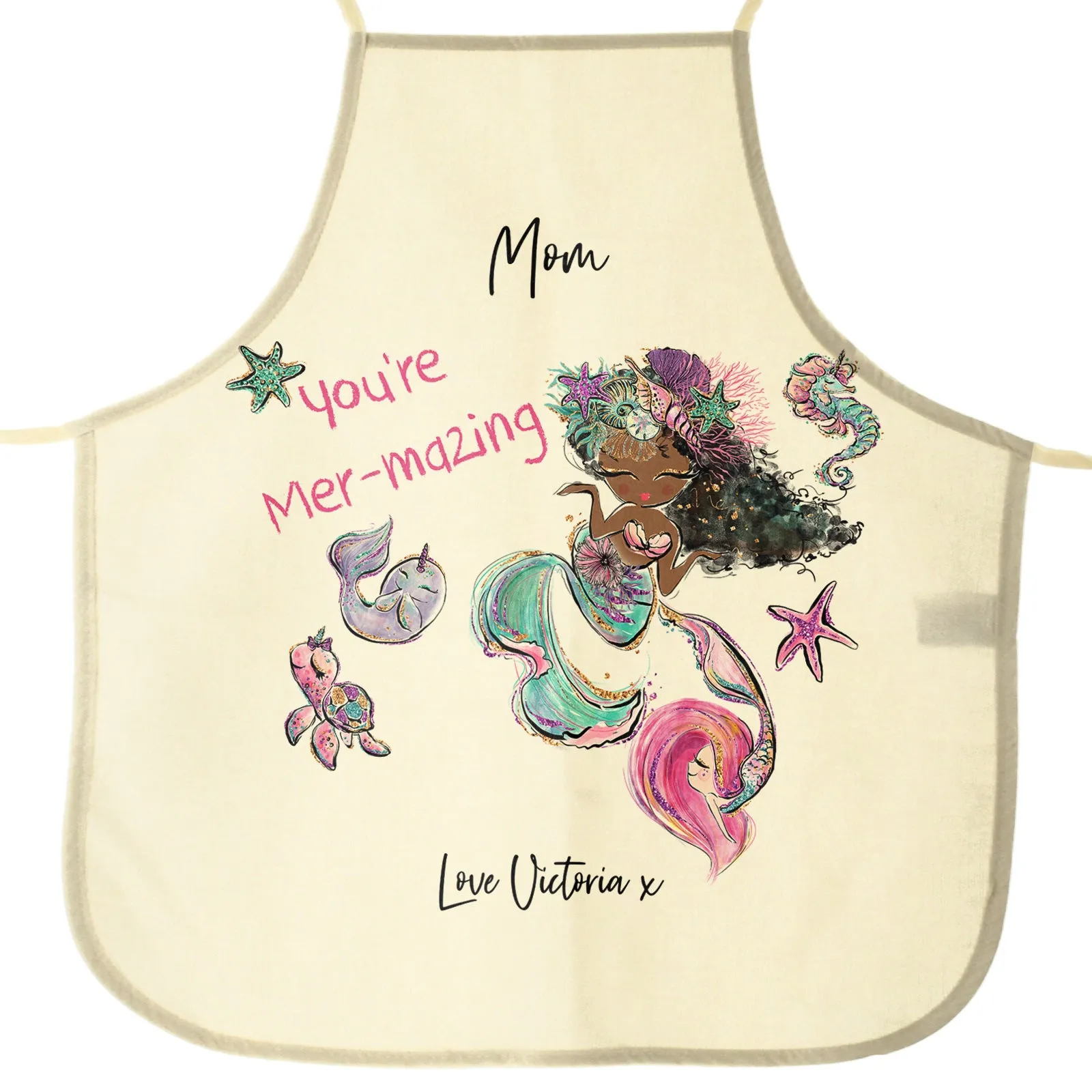 Personalised Canvas Apron with Stylish Text and Mermaid Love Message