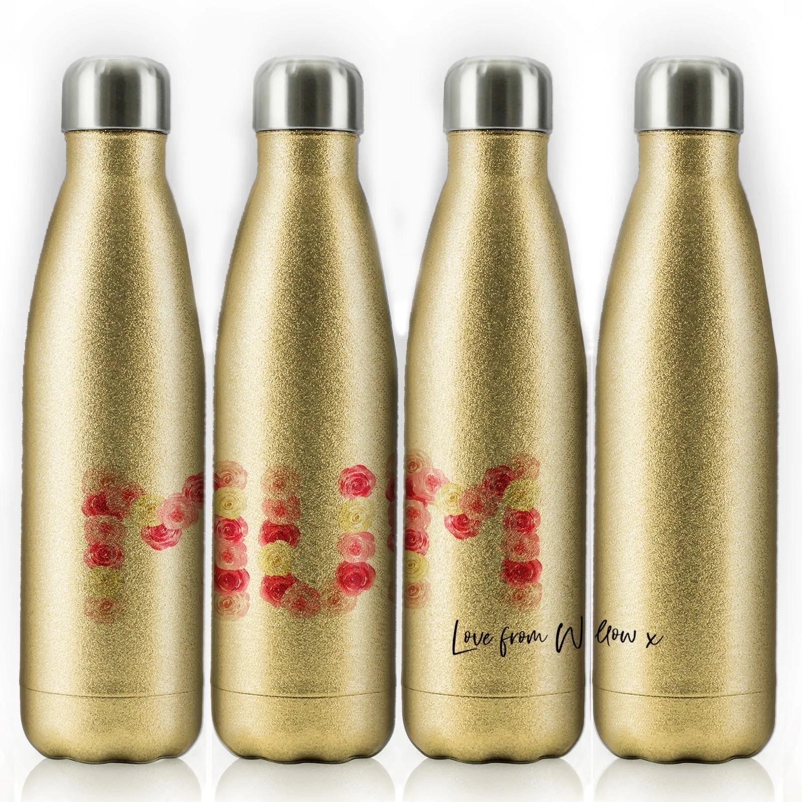 Personalised Cola Bottle with Stylish Text and Floral MUM