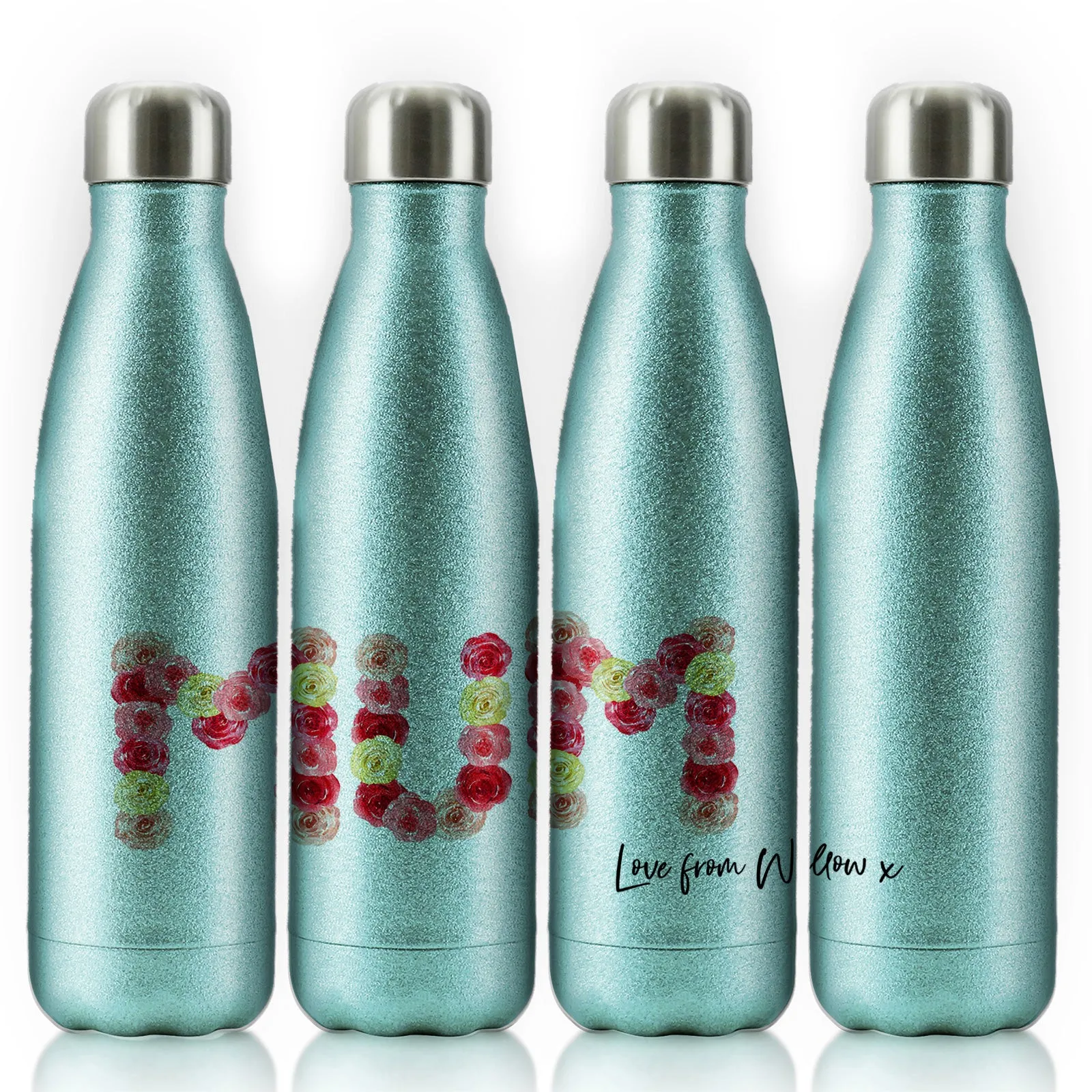 Personalised Cola Bottle with Stylish Text and Floral MUM