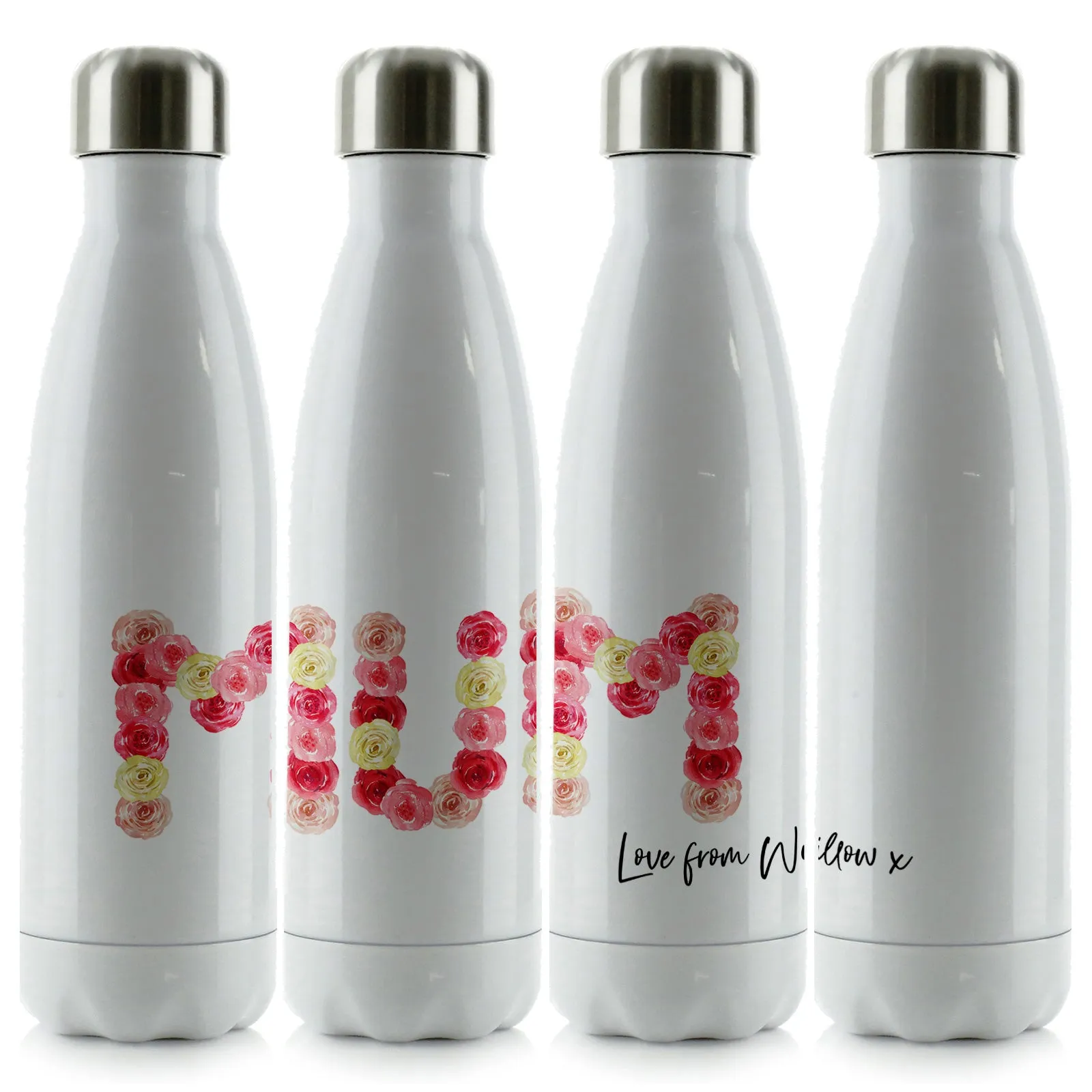 Personalised Cola Bottle with Stylish Text and Floral MUM