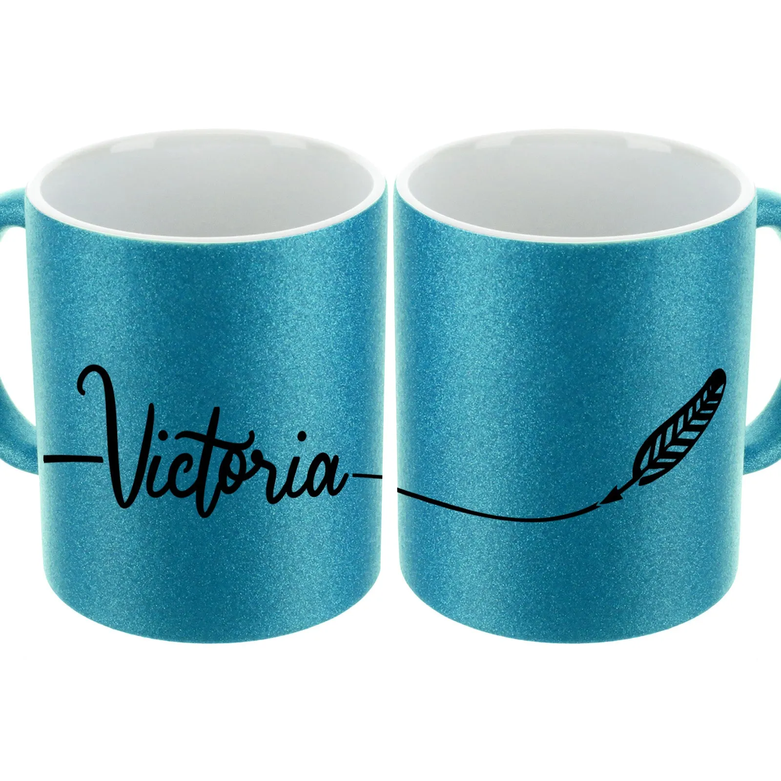 Personalised Glitter Mug with Stylish Name on Feather Line