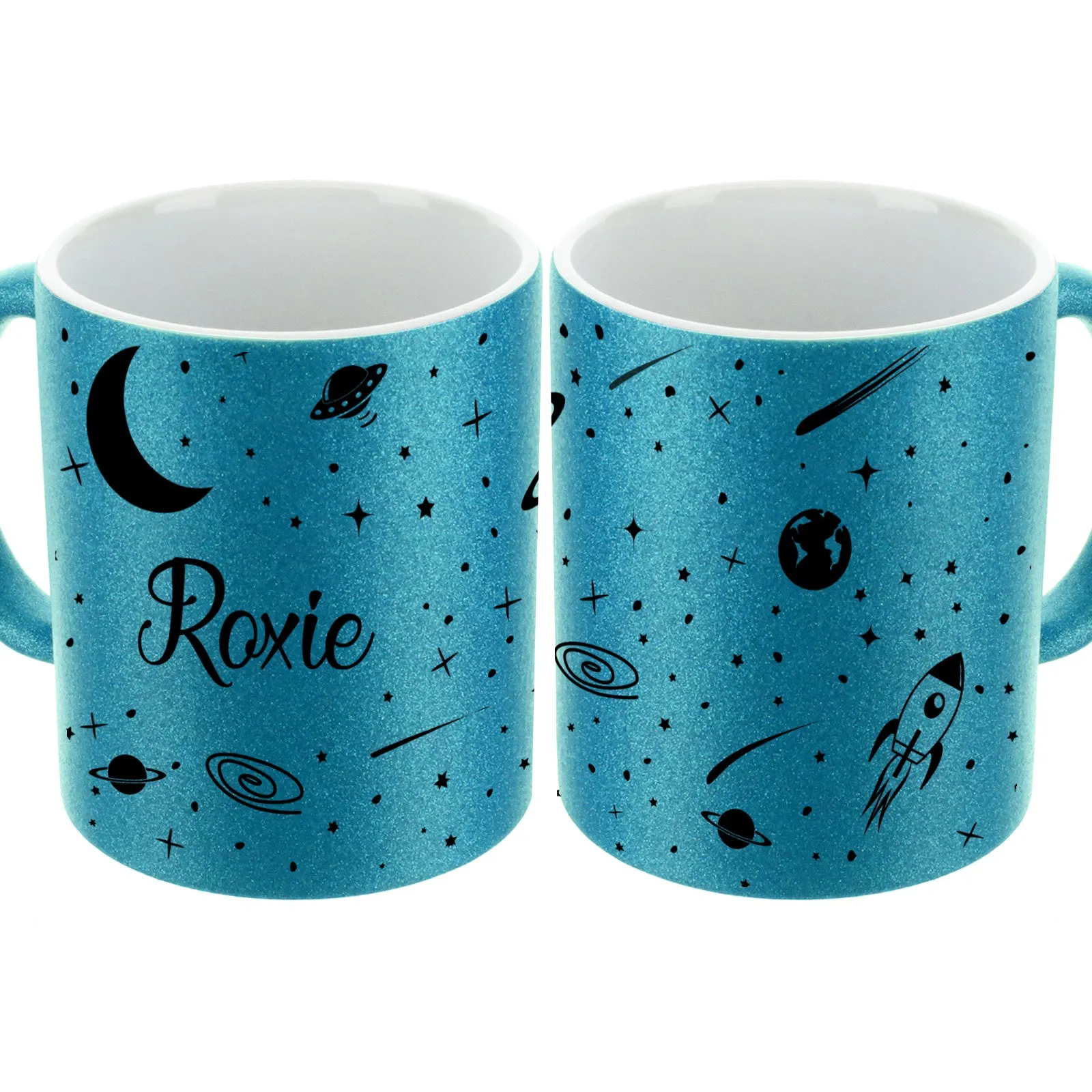 Personalised Glitter Mug with Stylish Name on Starry Nightscape