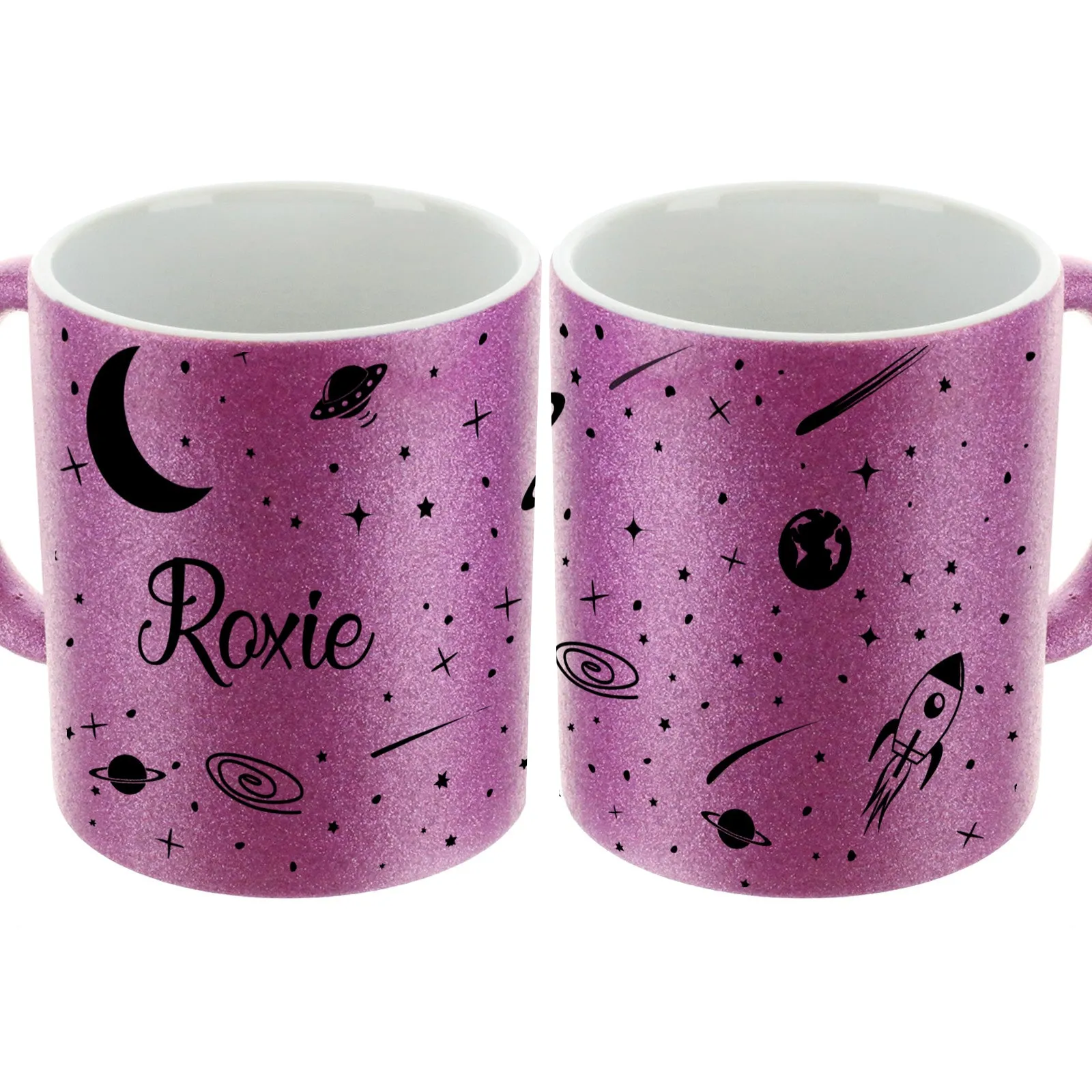 Personalised Glitter Mug with Stylish Name on Starry Nightscape