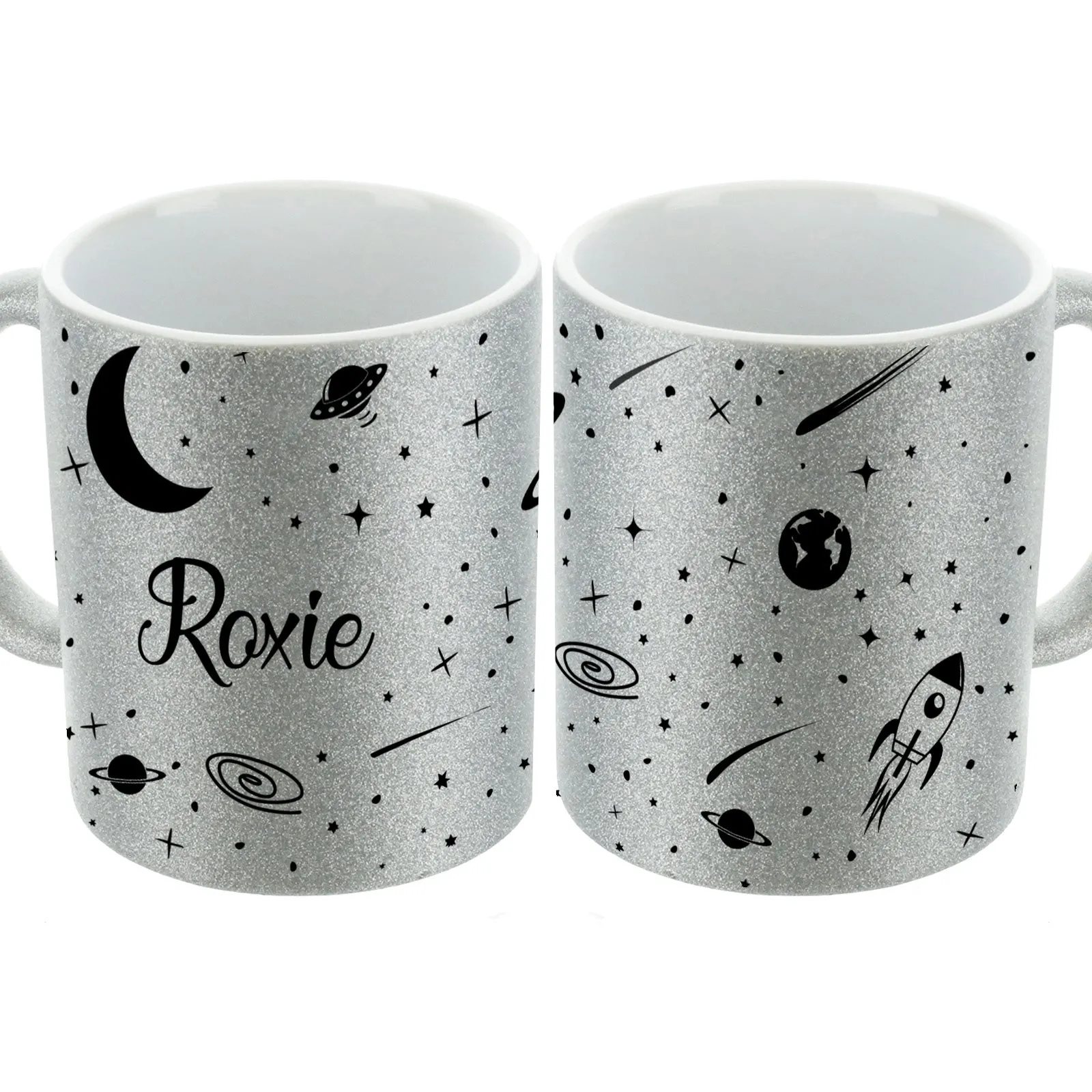 Personalised Glitter Mug with Stylish Name on Starry Nightscape