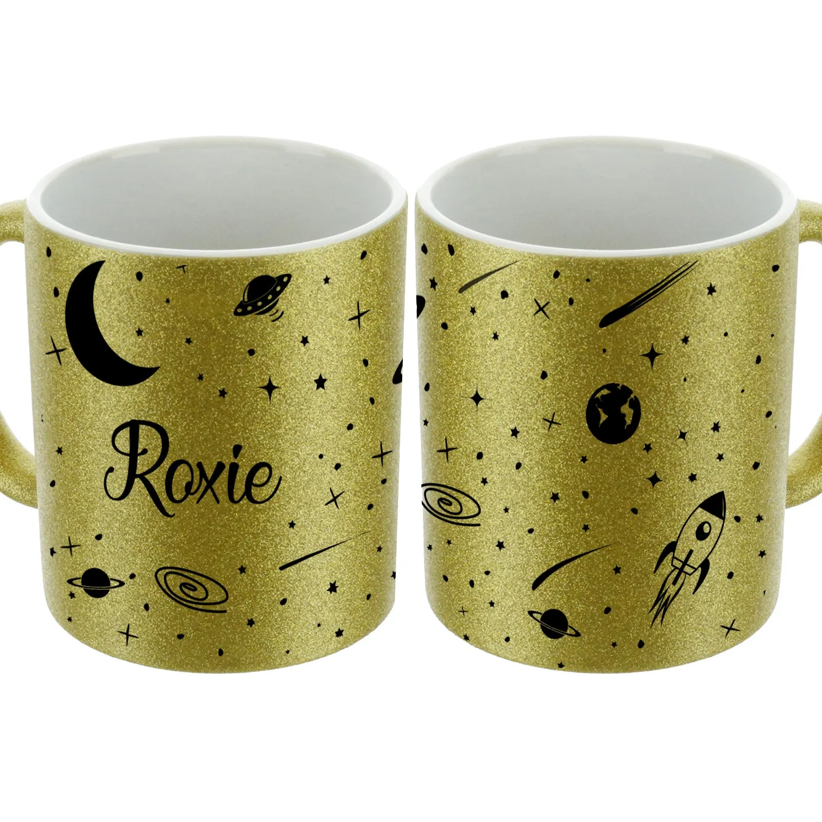 Personalised Glitter Mug with Stylish Name on Starry Nightscape