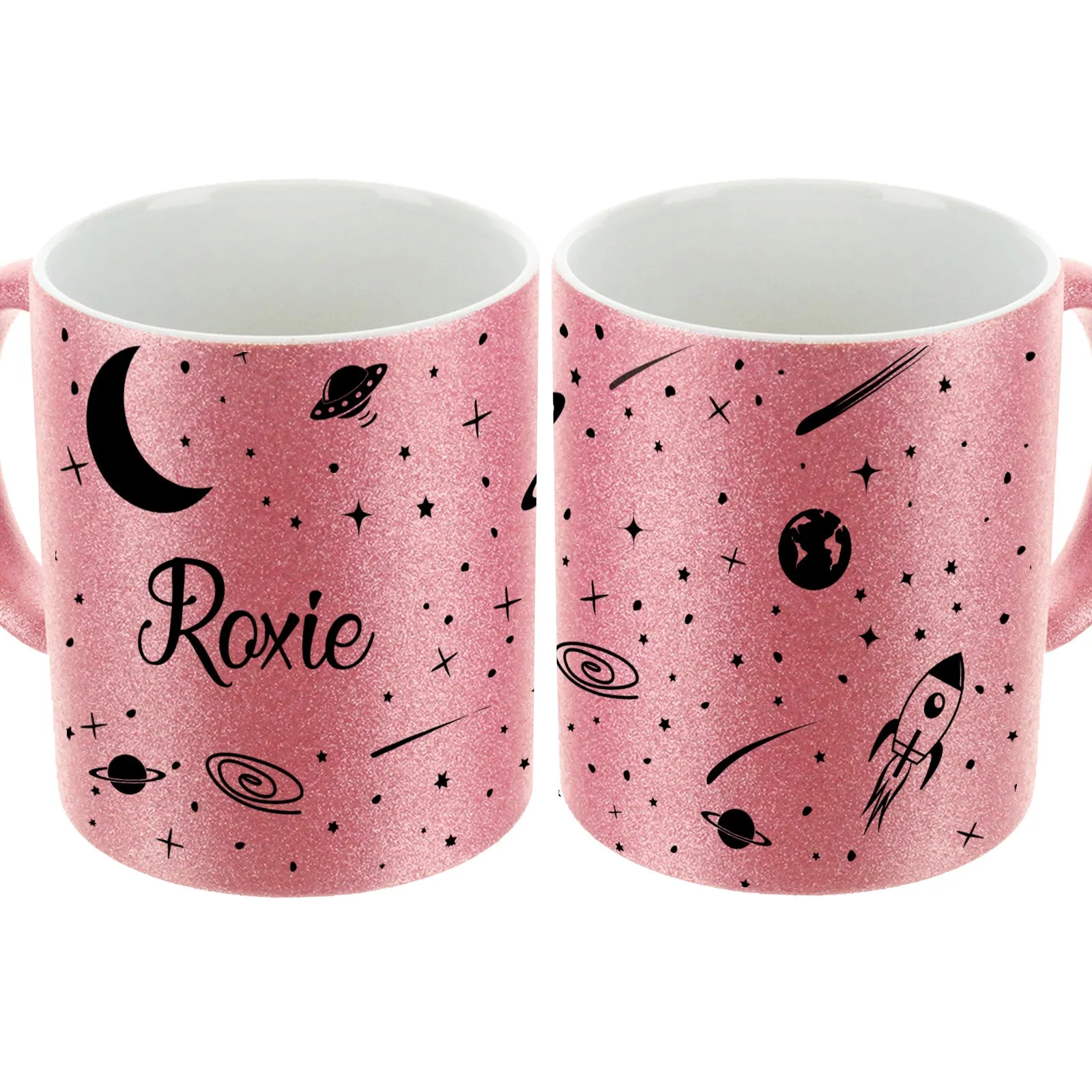 Personalised Glitter Mug with Stylish Name on Starry Nightscape