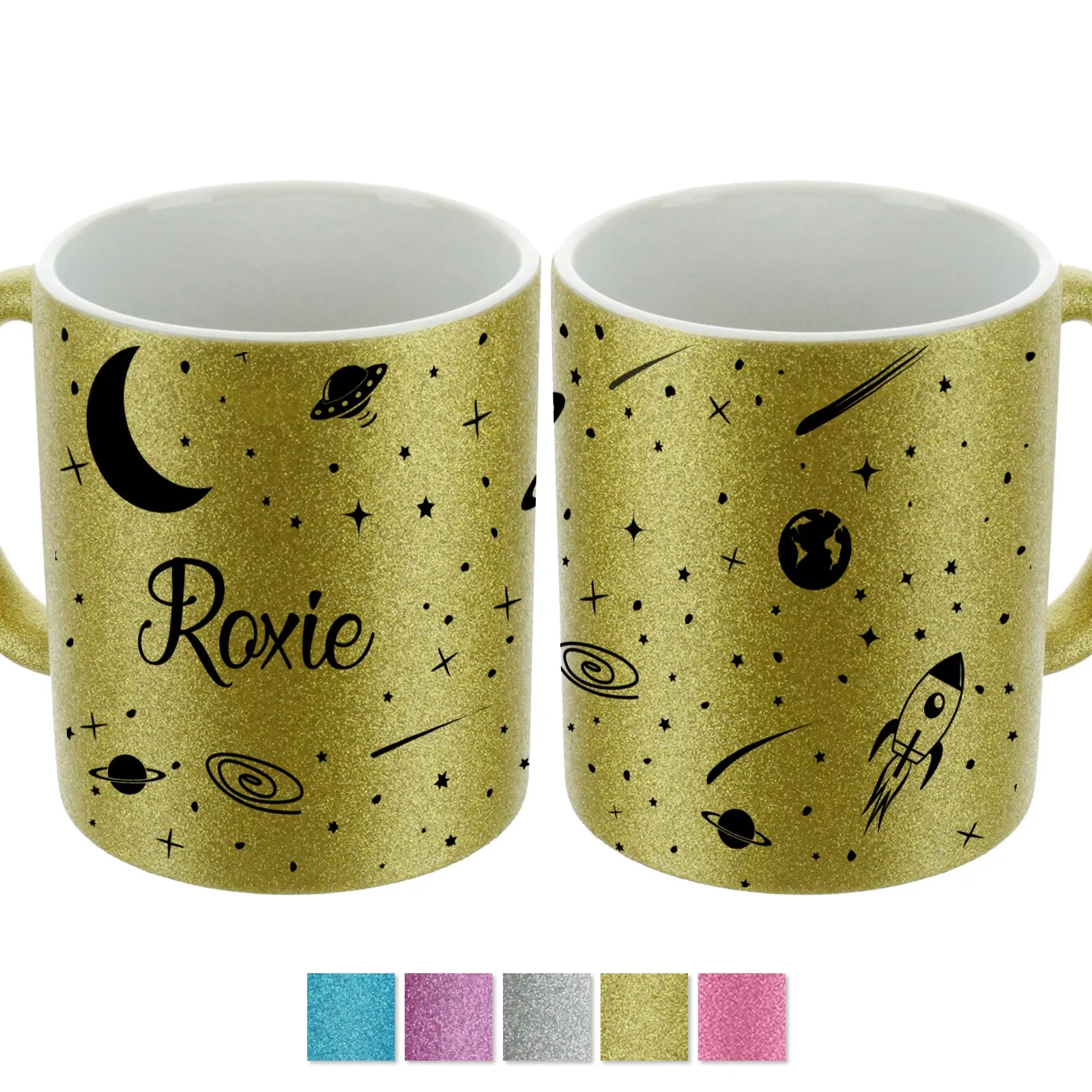 Personalised Glitter Mug with Stylish Name on Starry Nightscape