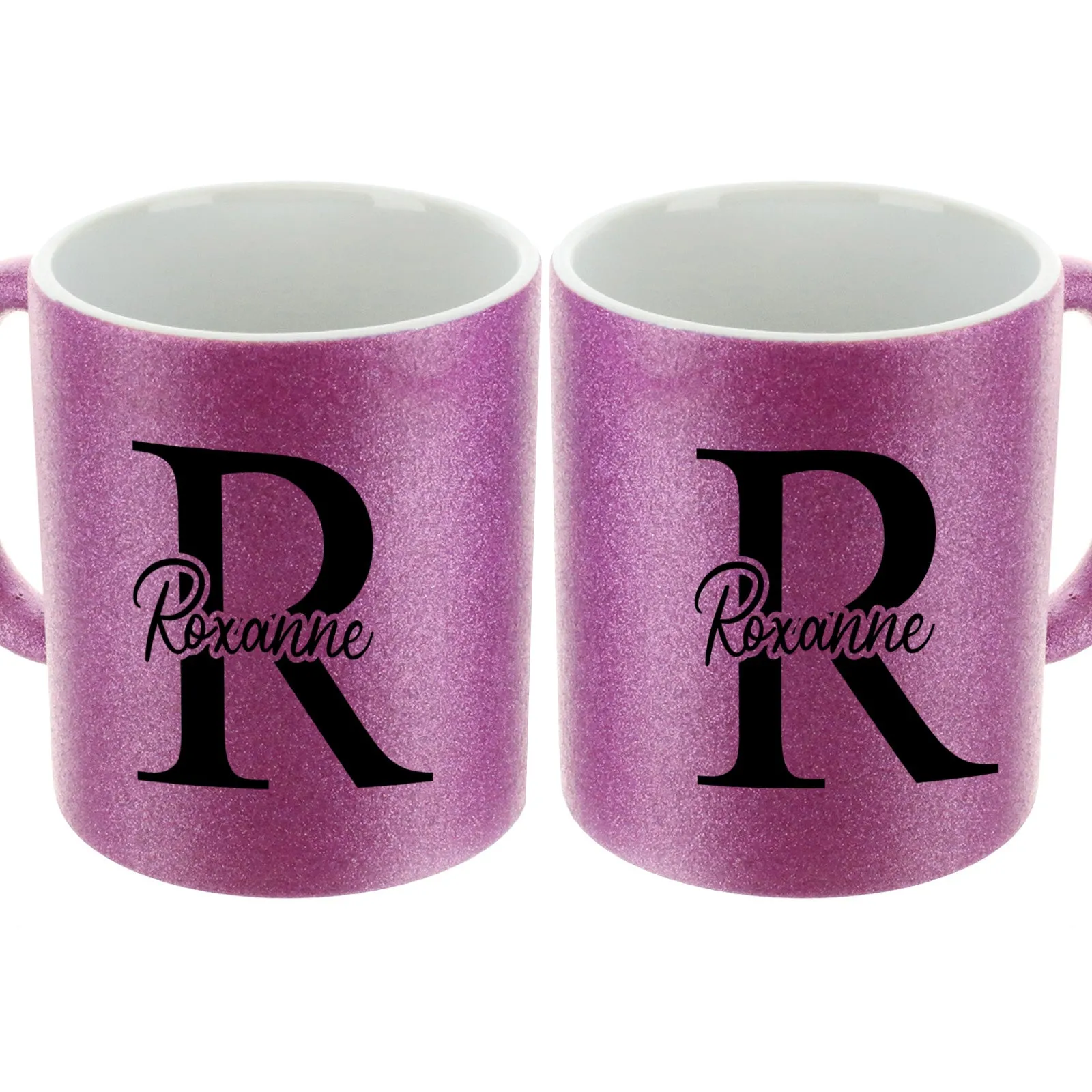 Personalised Glitter Mug with Stylish Text on Block Initial