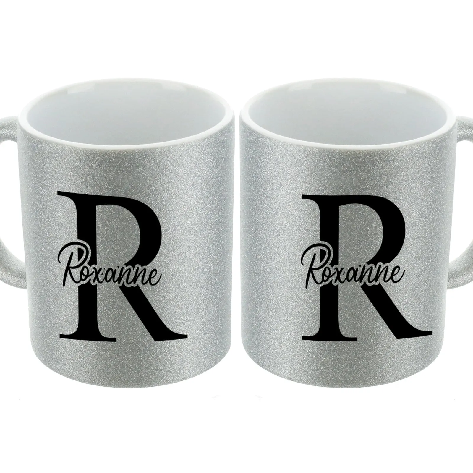 Personalised Glitter Mug with Stylish Text on Block Initial