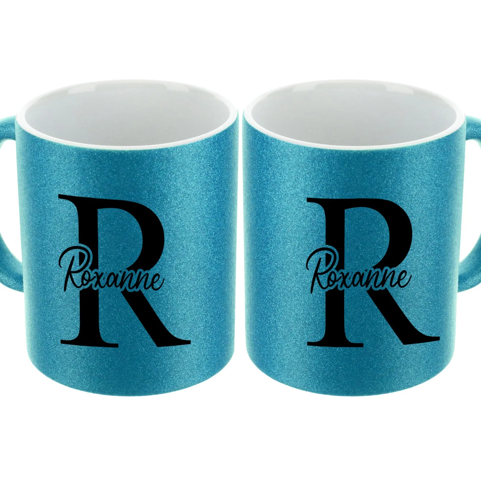 Personalised Glitter Mug with Stylish Text on Block Initial