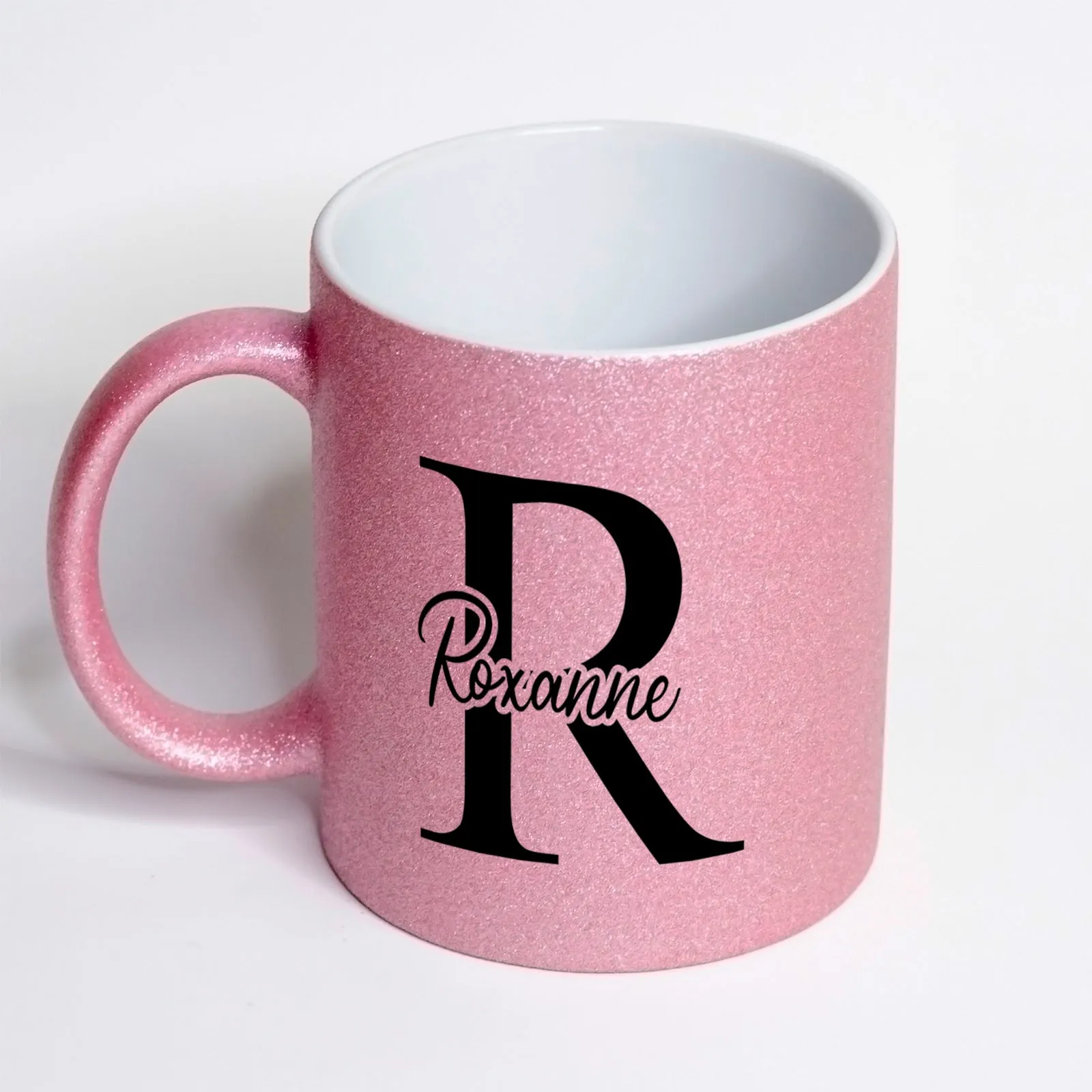 Personalised Glitter Mug with Stylish Text on Block Initial