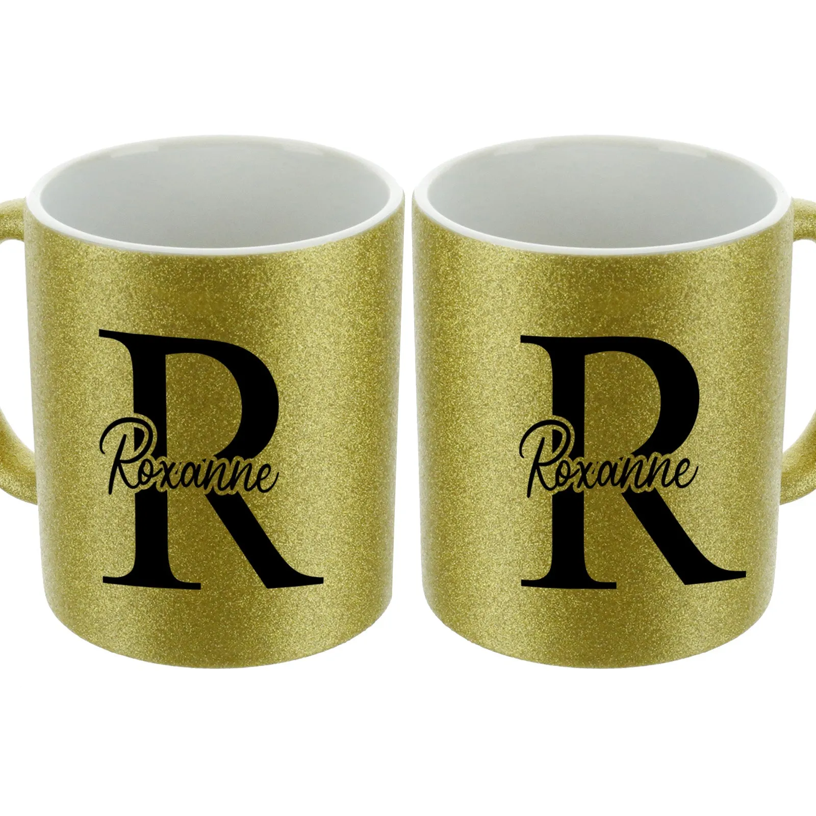 Personalised Glitter Mug with Stylish Text on Block Initial