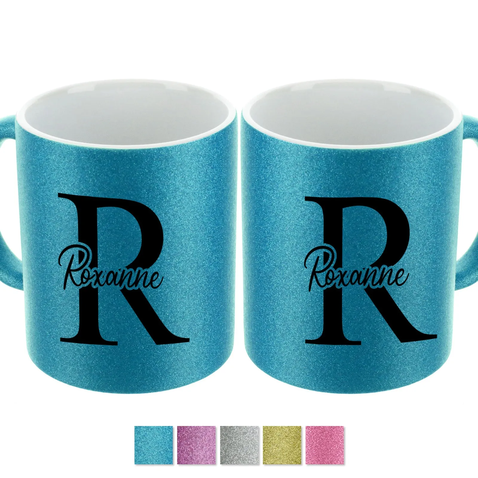 Personalised Glitter Mug with Stylish Text on Block Initial