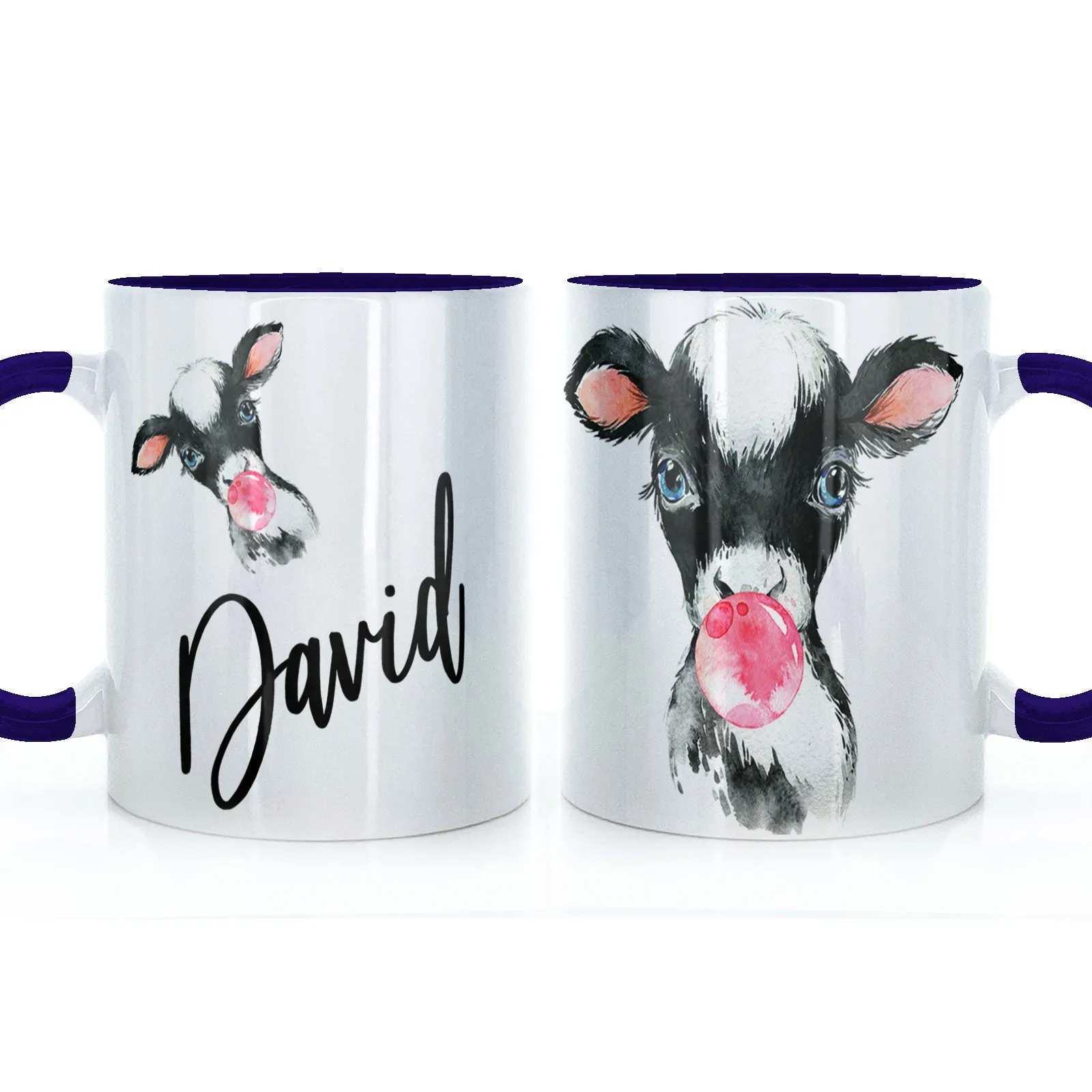 Personalised Mug with Stylish Text and Bubble Gum Cow