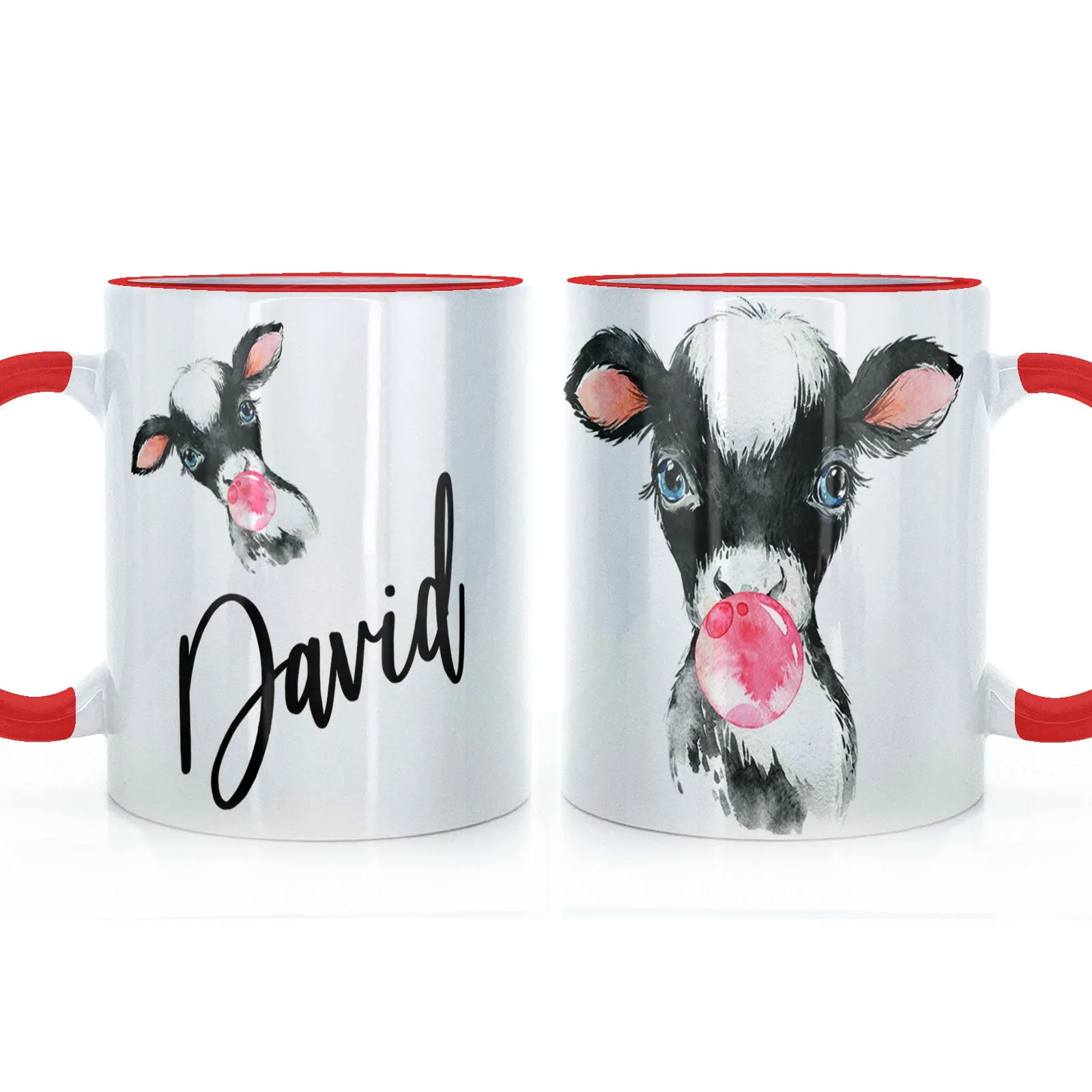 Personalised Mug with Stylish Text and Bubble Gum Cow