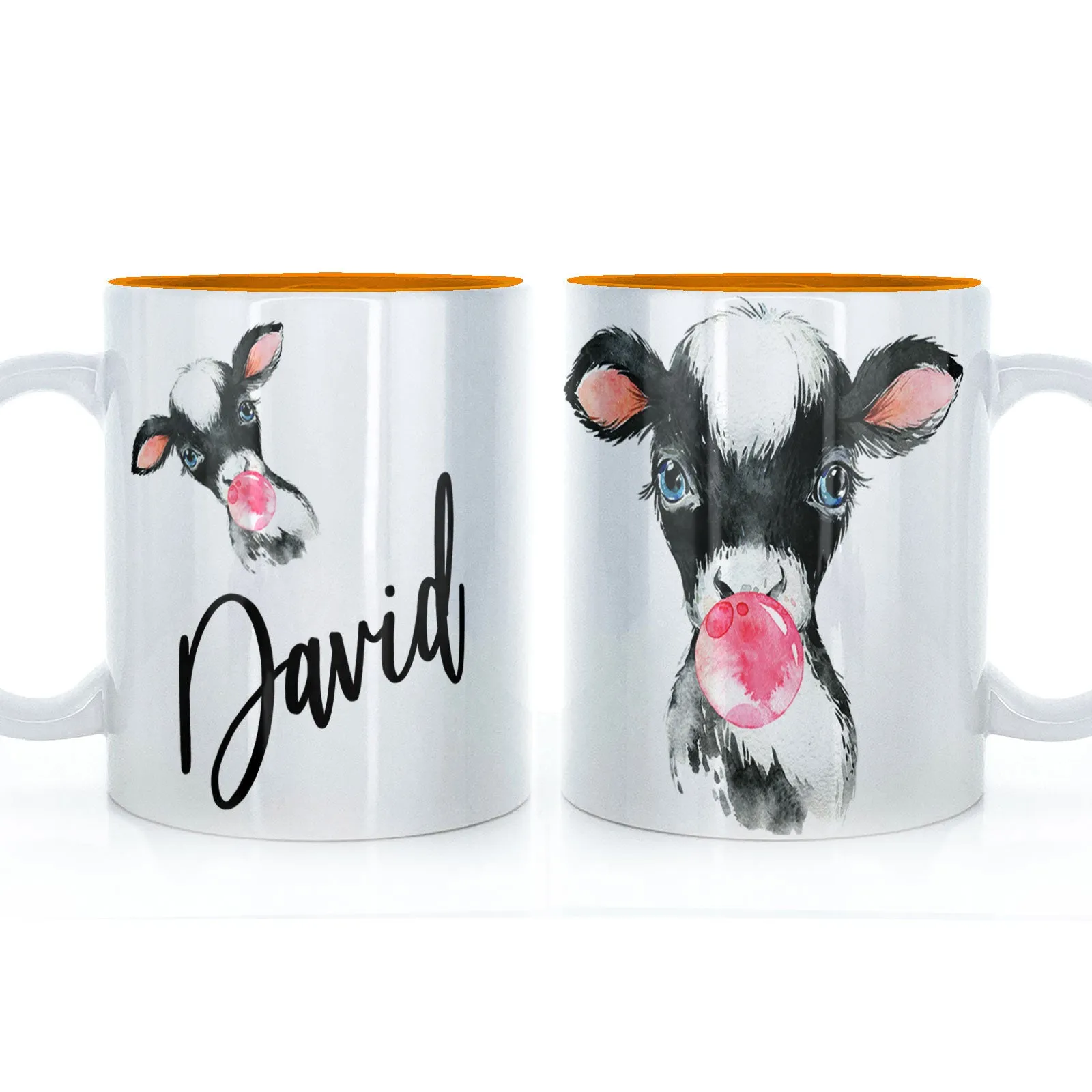 Personalised Mug with Stylish Text and Bubble Gum Cow