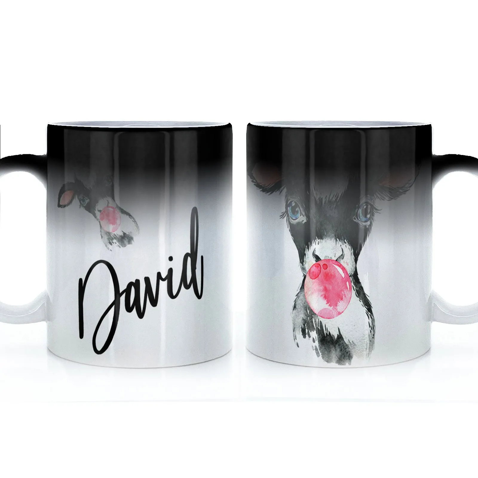 Personalised Mug with Stylish Text and Bubble Gum Cow