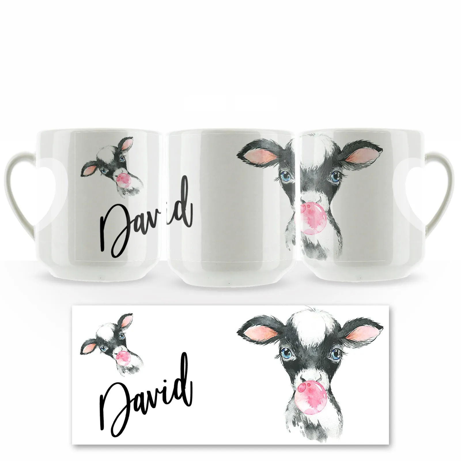 Personalised Mug with Stylish Text and Bubble Gum Cow