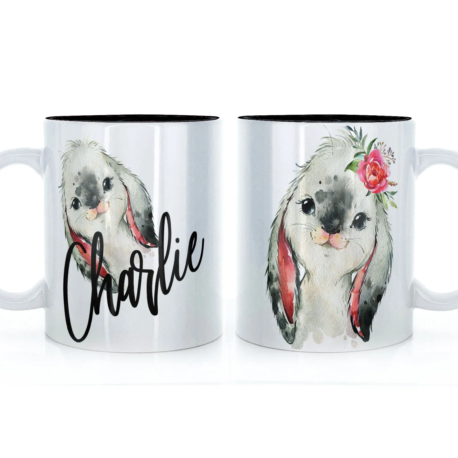Personalised Mug with Stylish Text and Cute Bunny