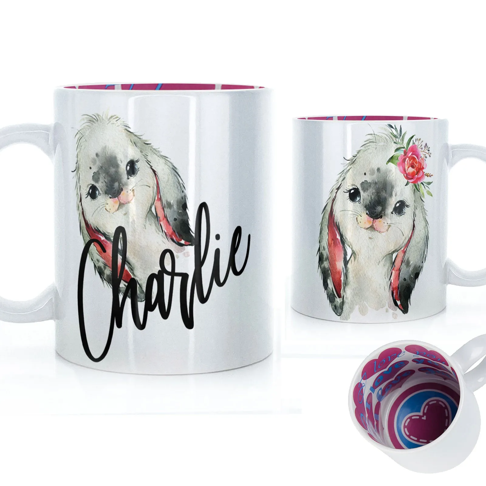 Personalised Mug with Stylish Text and Cute Bunny