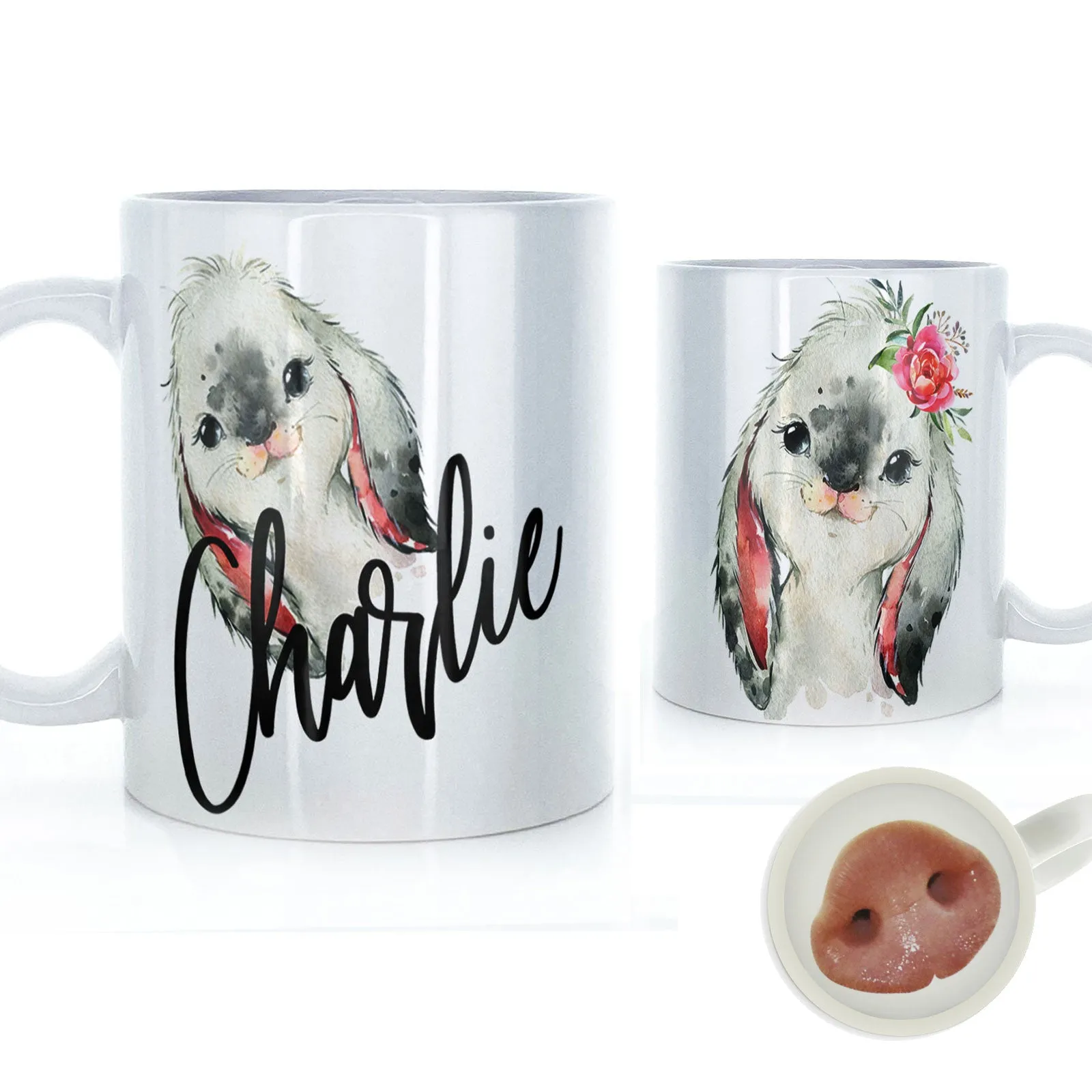 Personalised Mug with Stylish Text and Cute Bunny