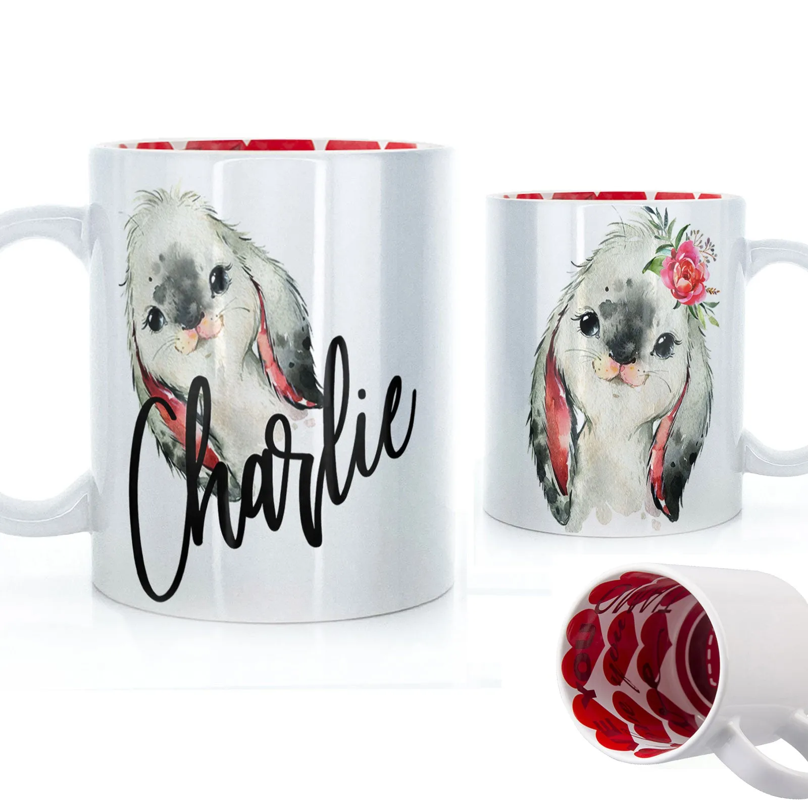 Personalised Mug with Stylish Text and Cute Bunny
