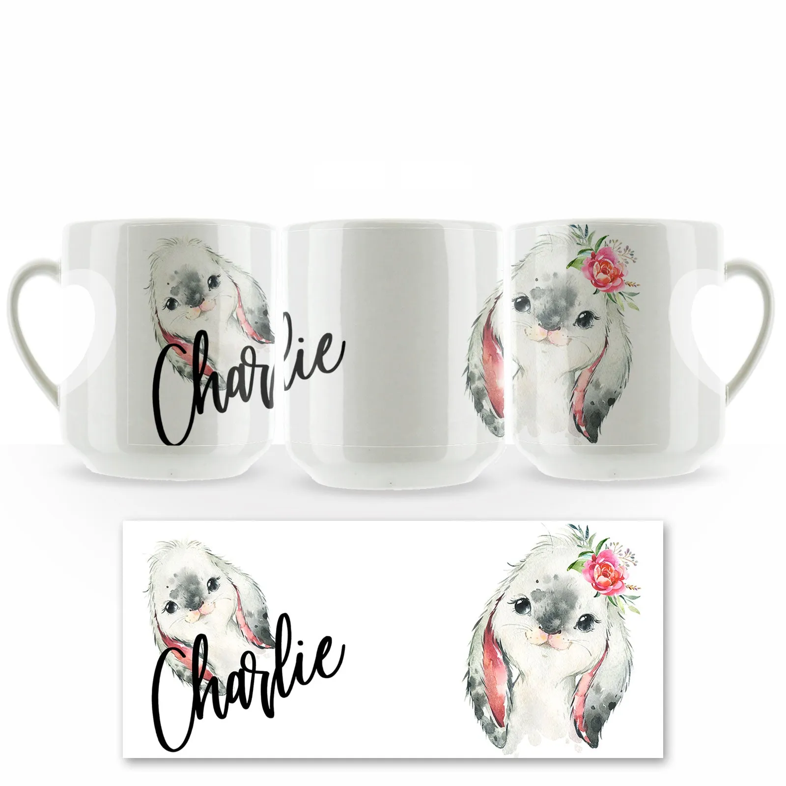Personalised Mug with Stylish Text and Cute Bunny