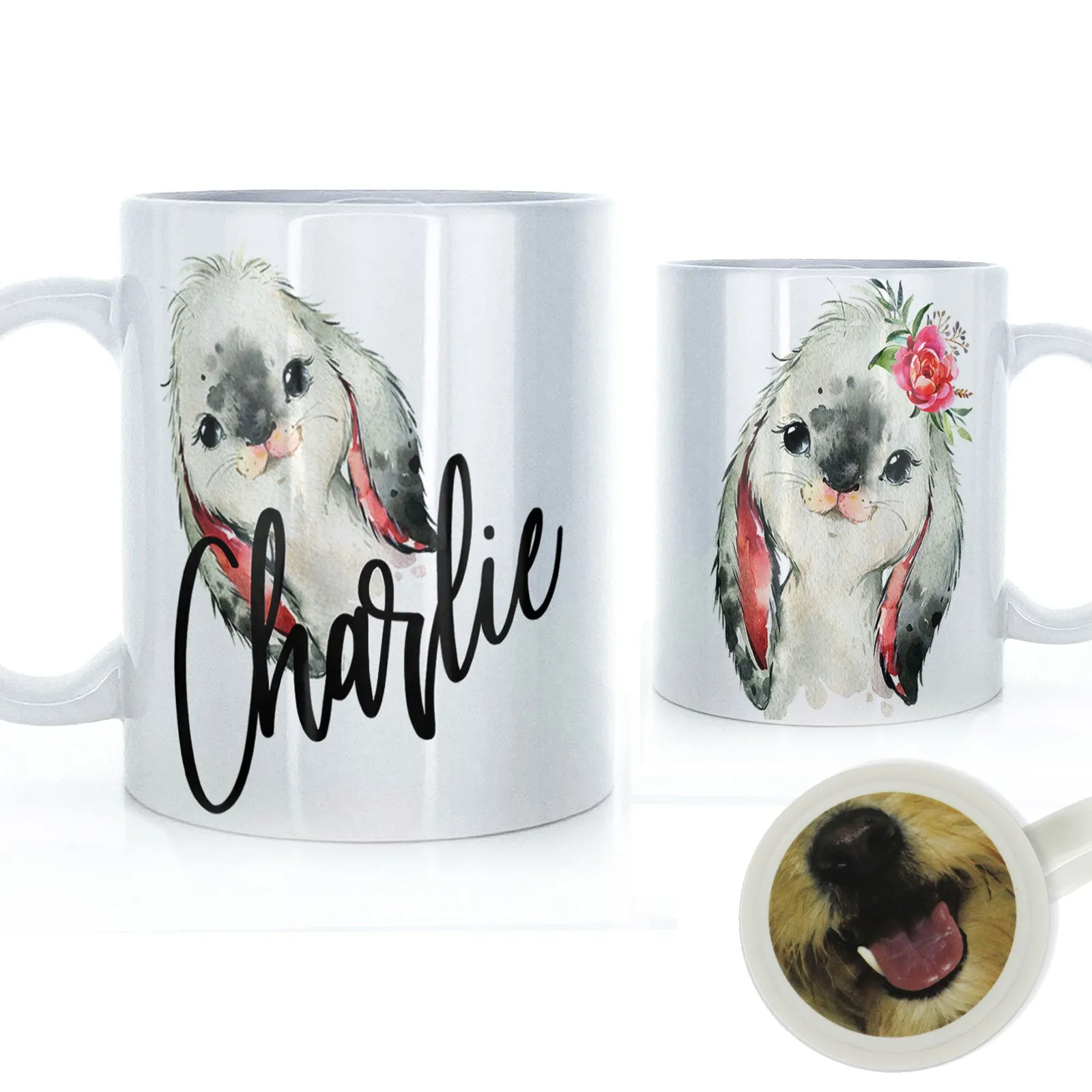 Personalised Mug with Stylish Text and Cute Bunny