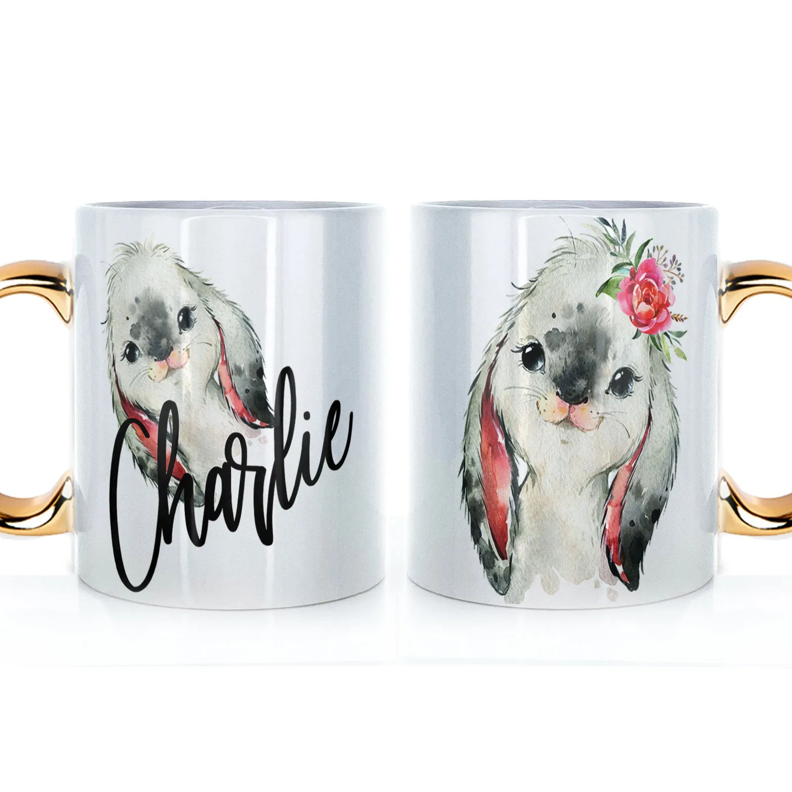 Personalised Mug with Stylish Text and Cute Bunny