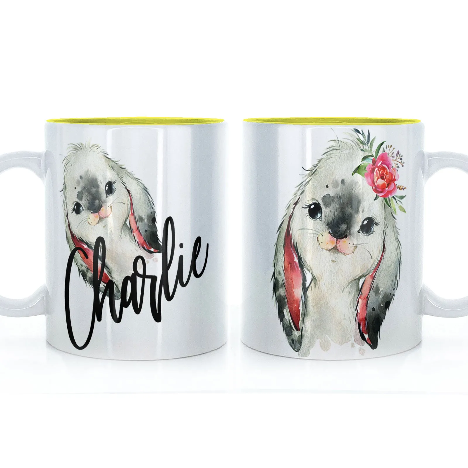 Personalised Mug with Stylish Text and Cute Bunny