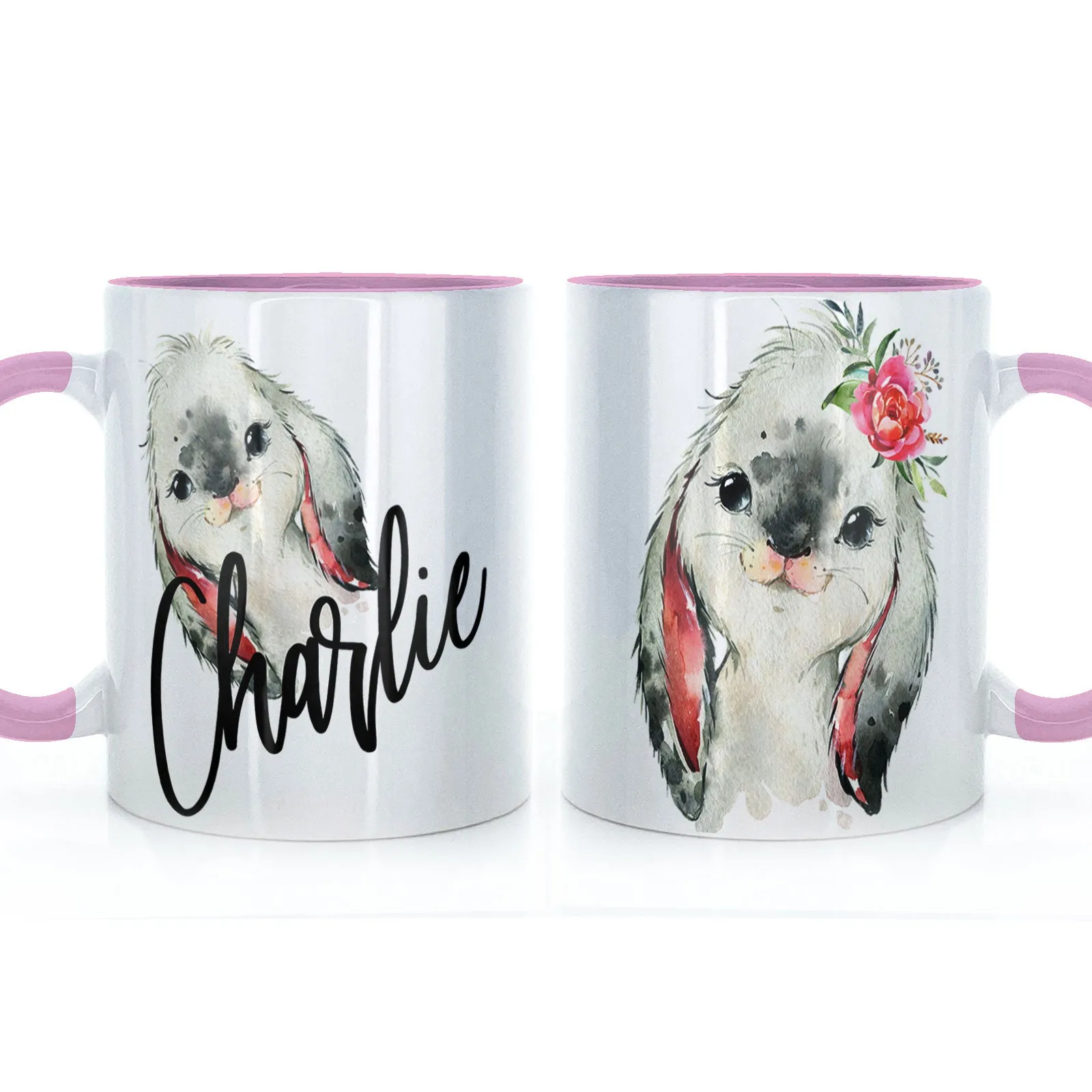 Personalised Mug with Stylish Text and Cute Bunny