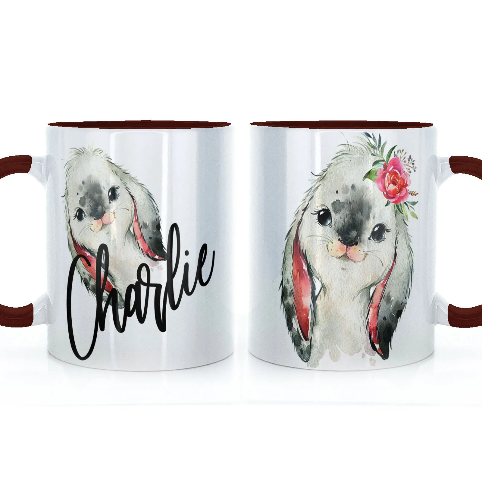 Personalised Mug with Stylish Text and Cute Bunny