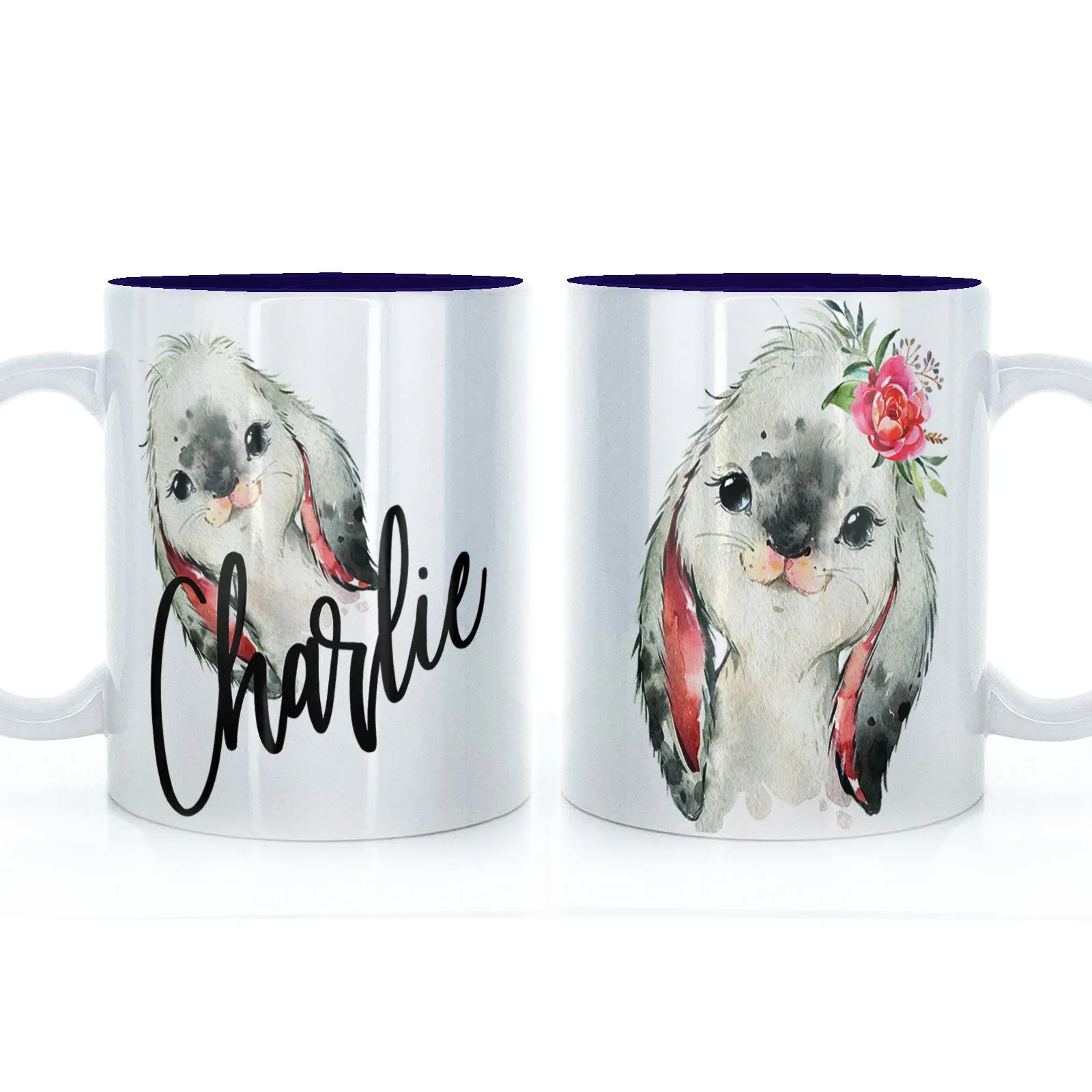 Personalised Mug with Stylish Text and Cute Bunny