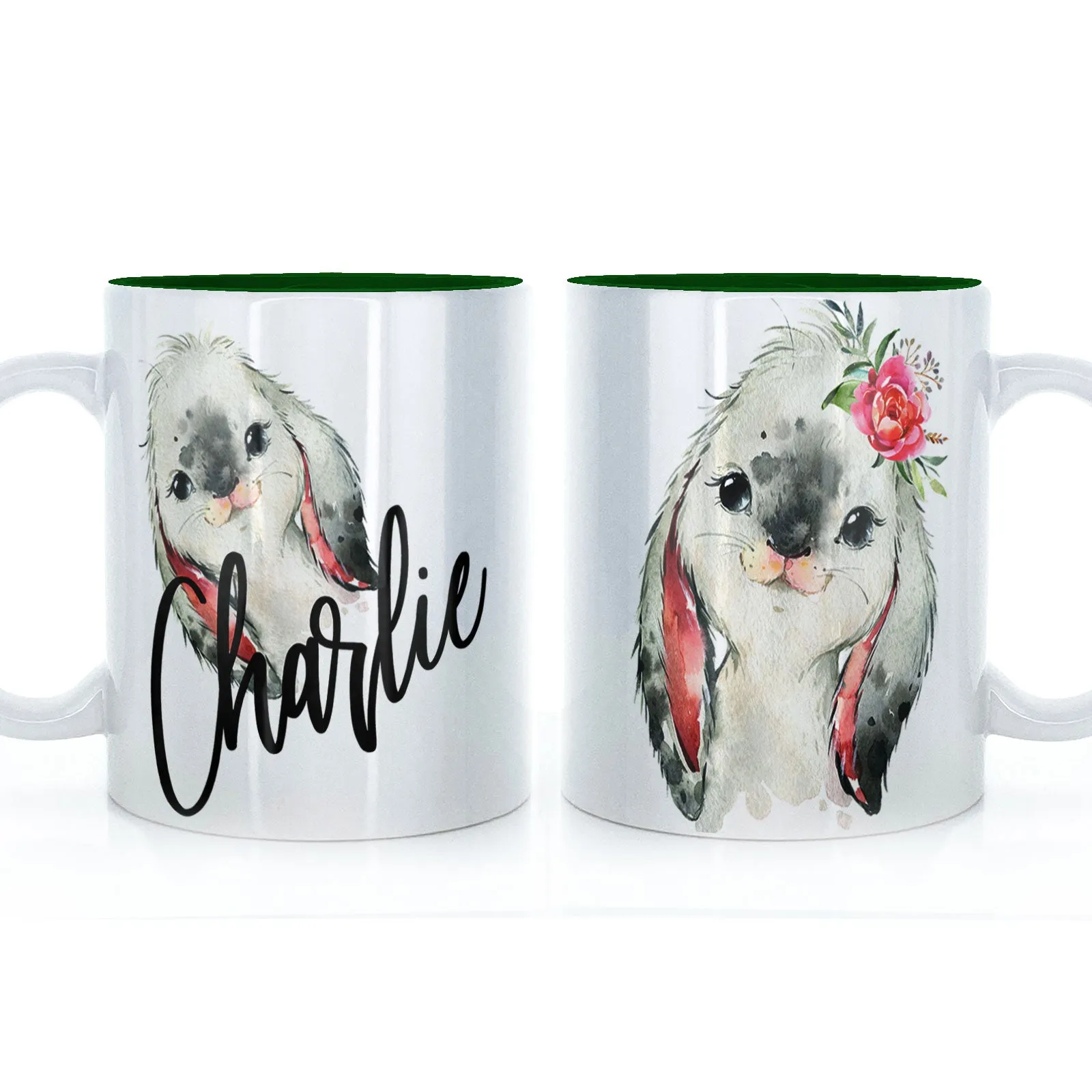 Personalised Mug with Stylish Text and Cute Bunny