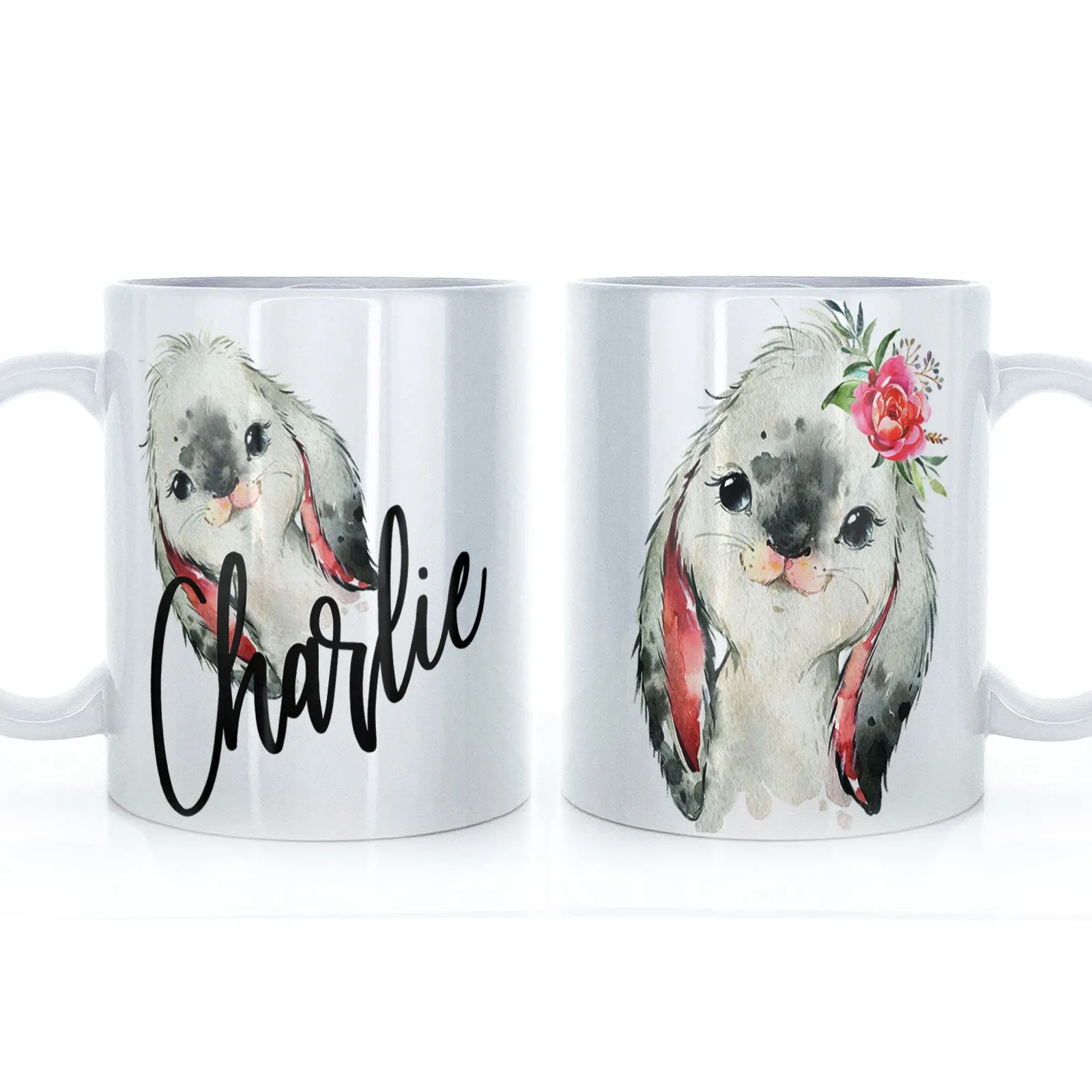 Personalised Mug with Stylish Text and Cute Bunny