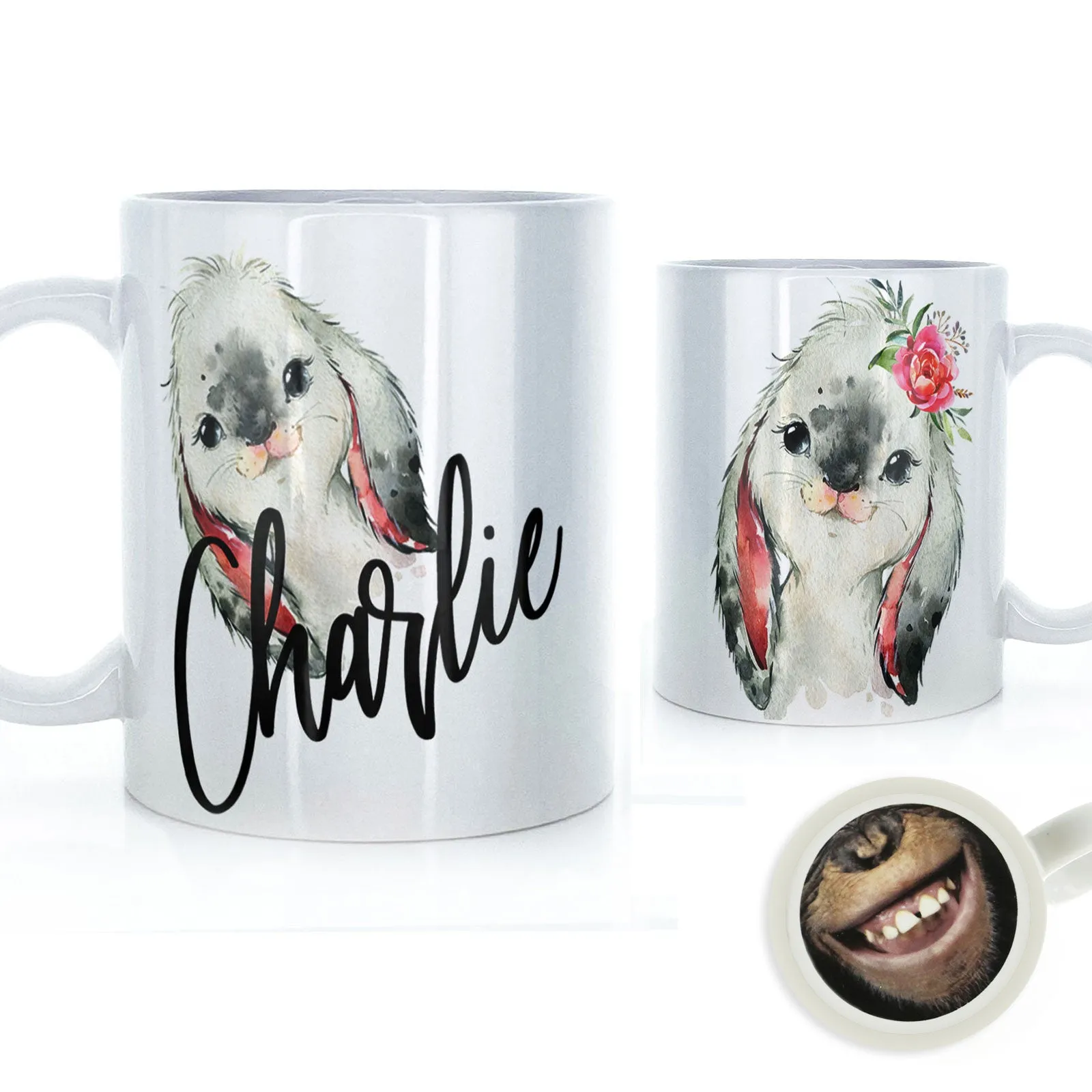 Personalised Mug with Stylish Text and Cute Bunny