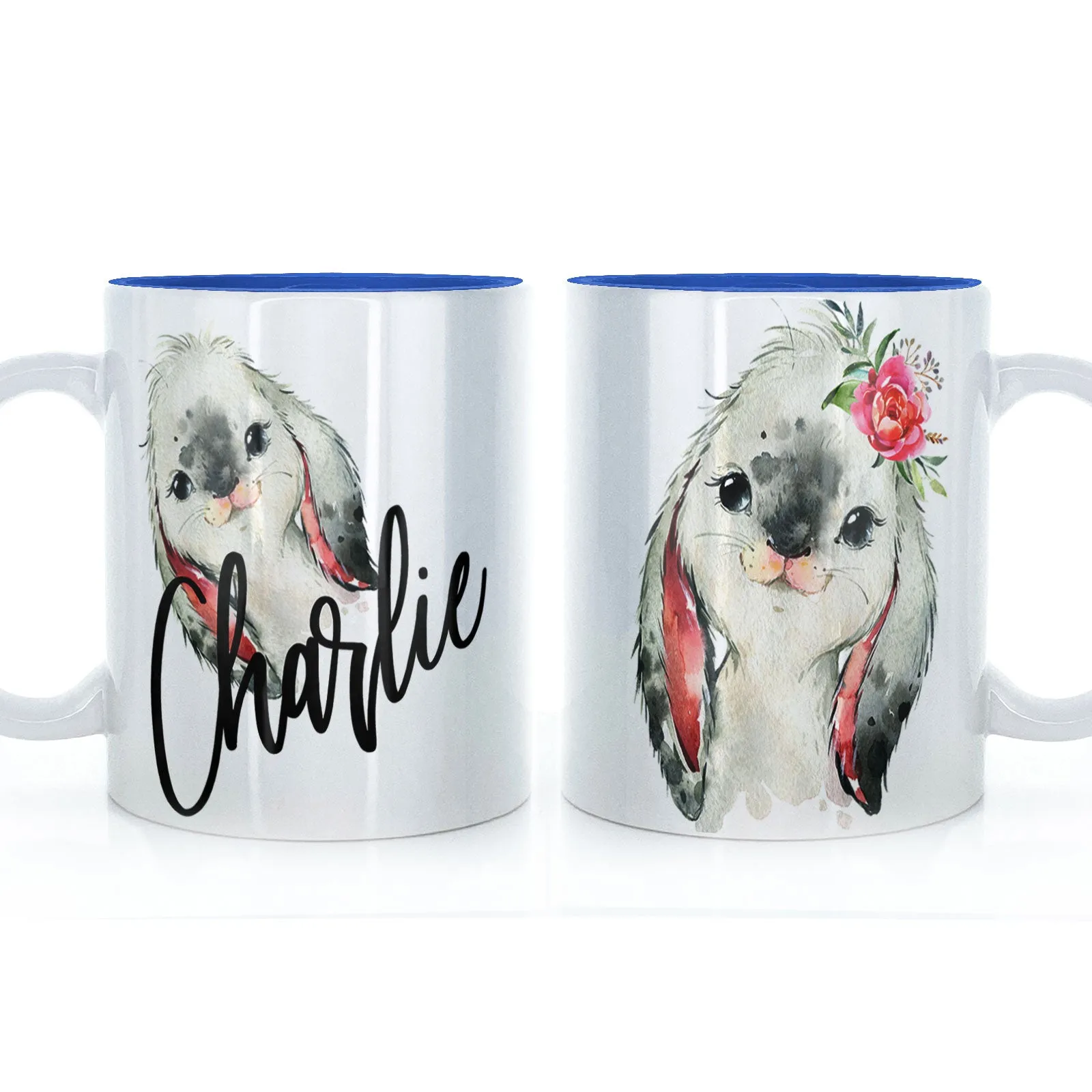 Personalised Mug with Stylish Text and Cute Bunny