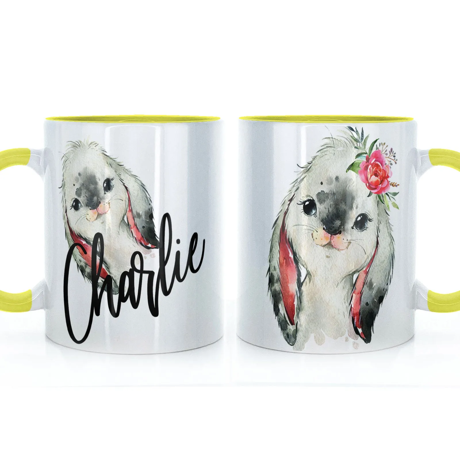 Personalised Mug with Stylish Text and Cute Bunny