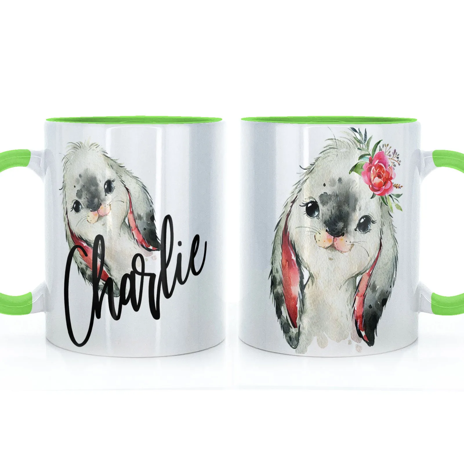 Personalised Mug with Stylish Text and Cute Bunny