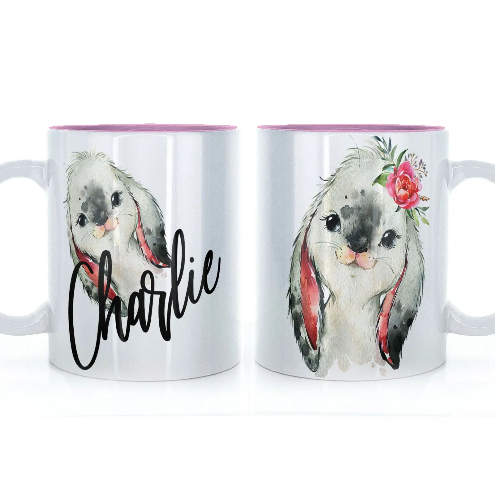 Personalised Mug with Stylish Text and Cute Bunny