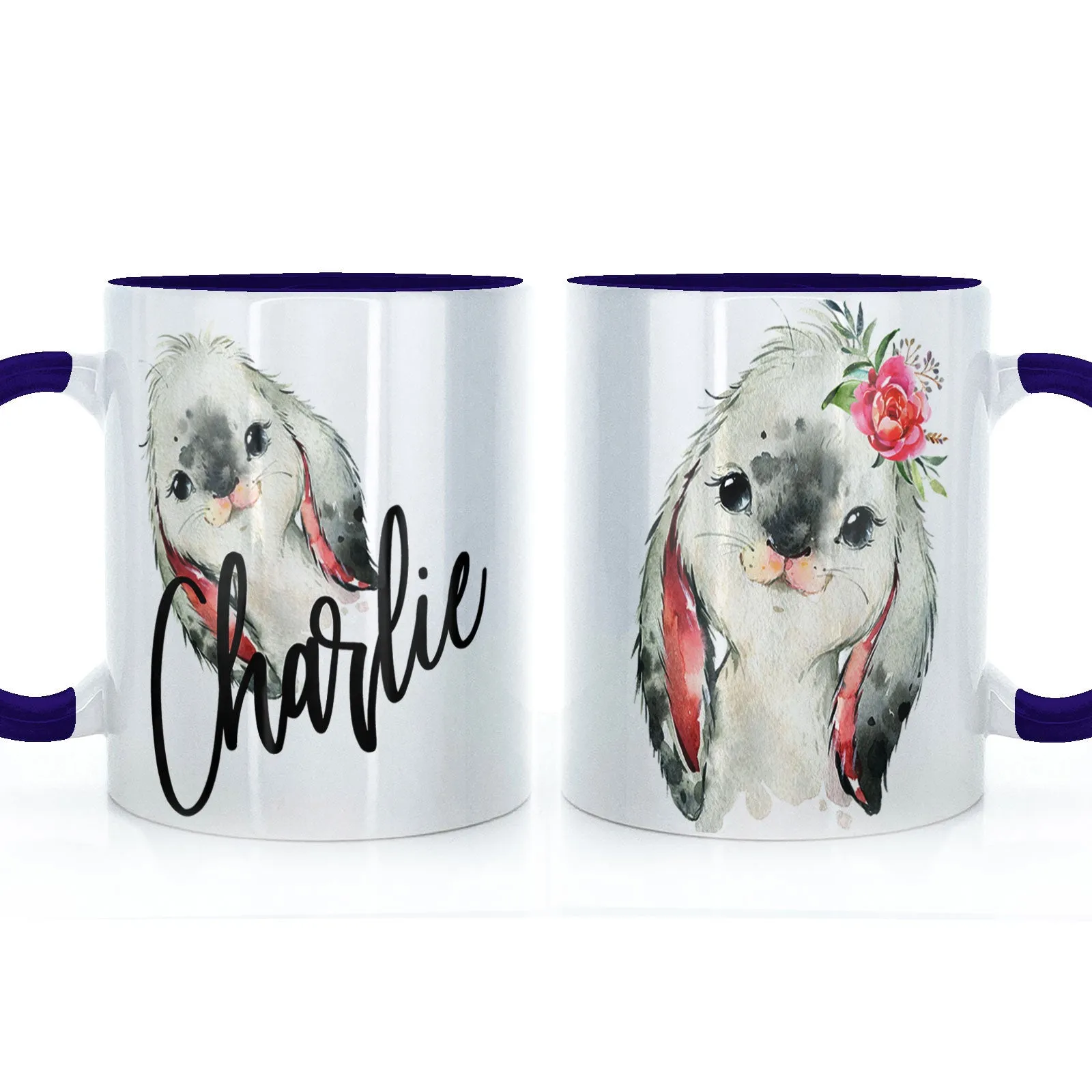 Personalised Mug with Stylish Text and Cute Bunny