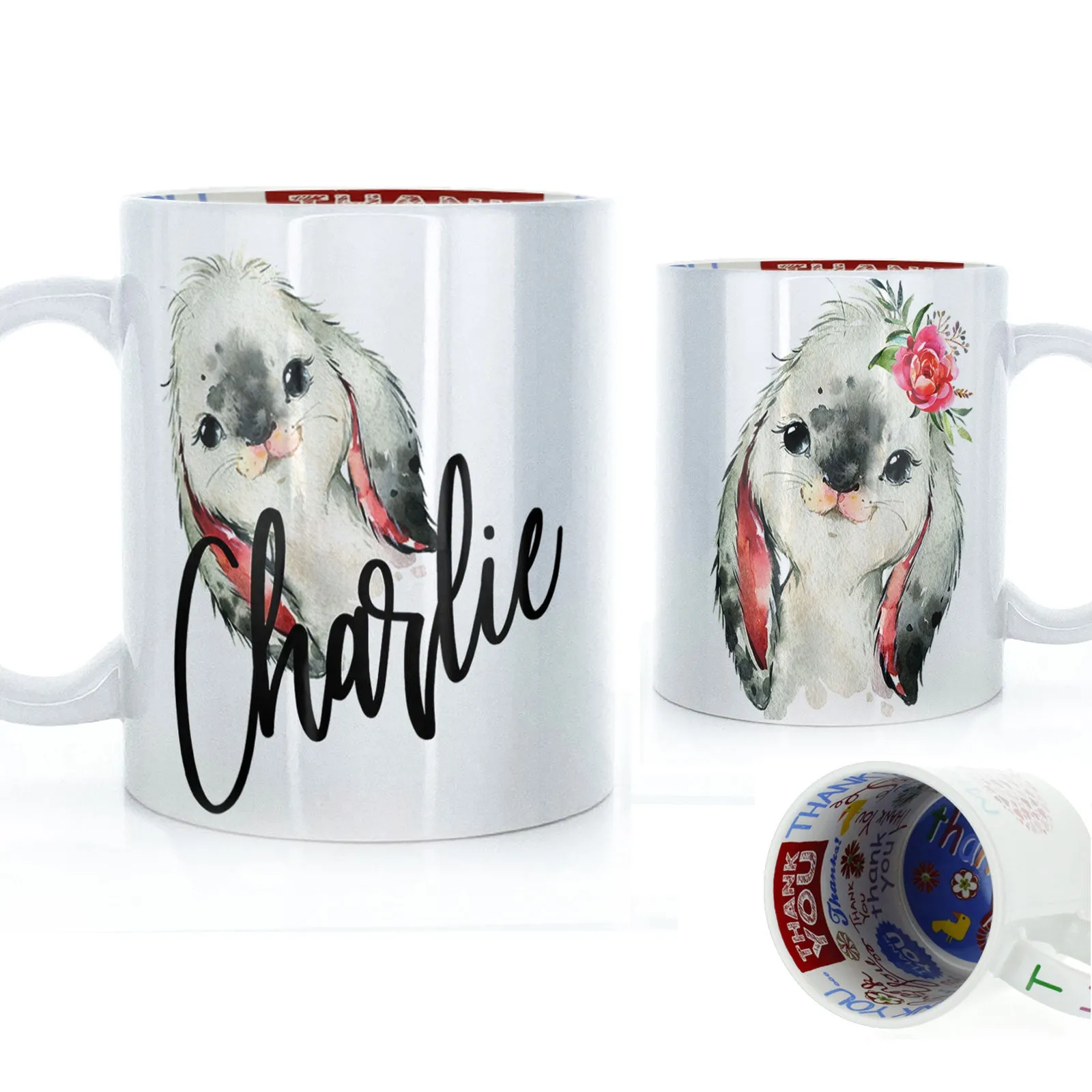 Personalised Mug with Stylish Text and Cute Bunny
