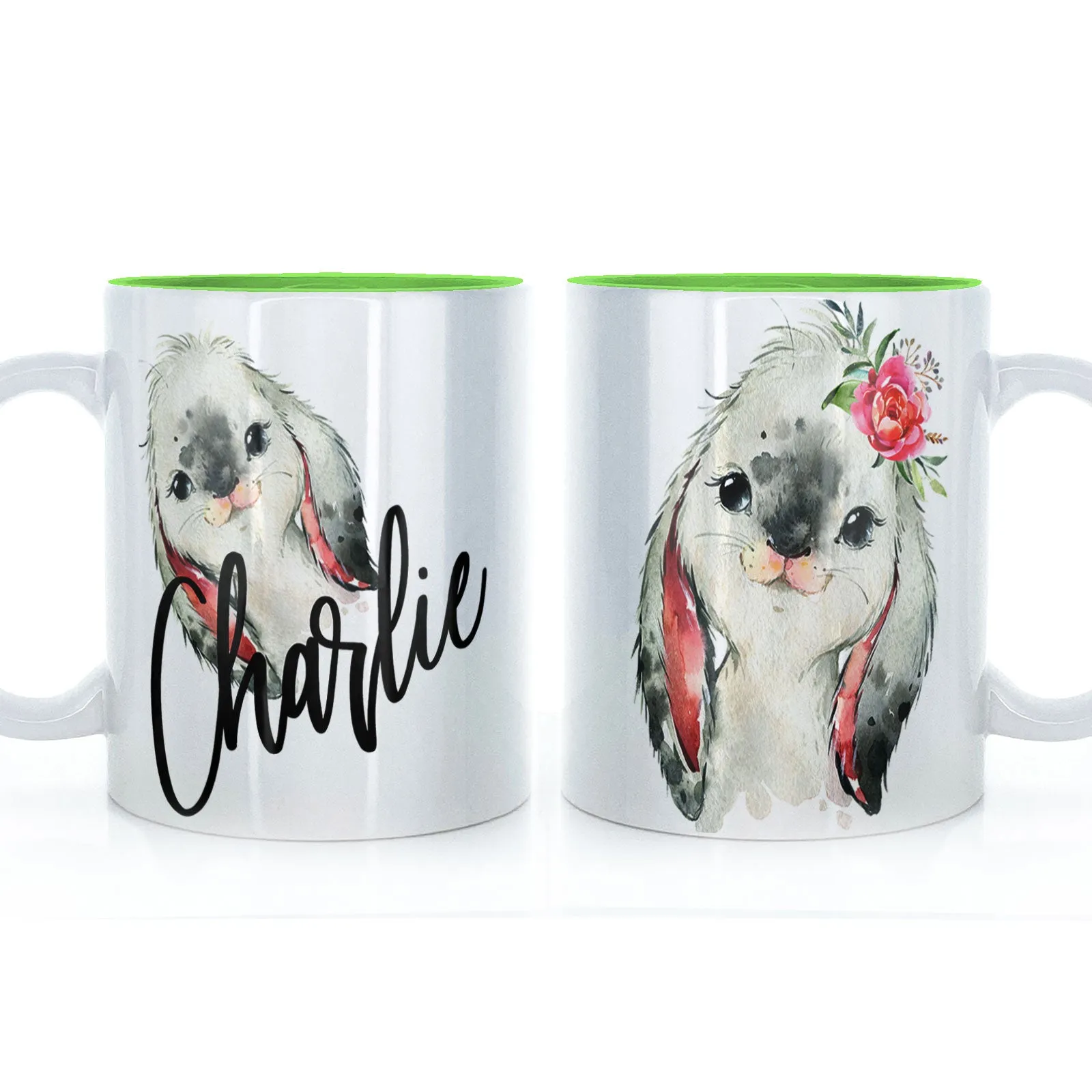 Personalised Mug with Stylish Text and Cute Bunny