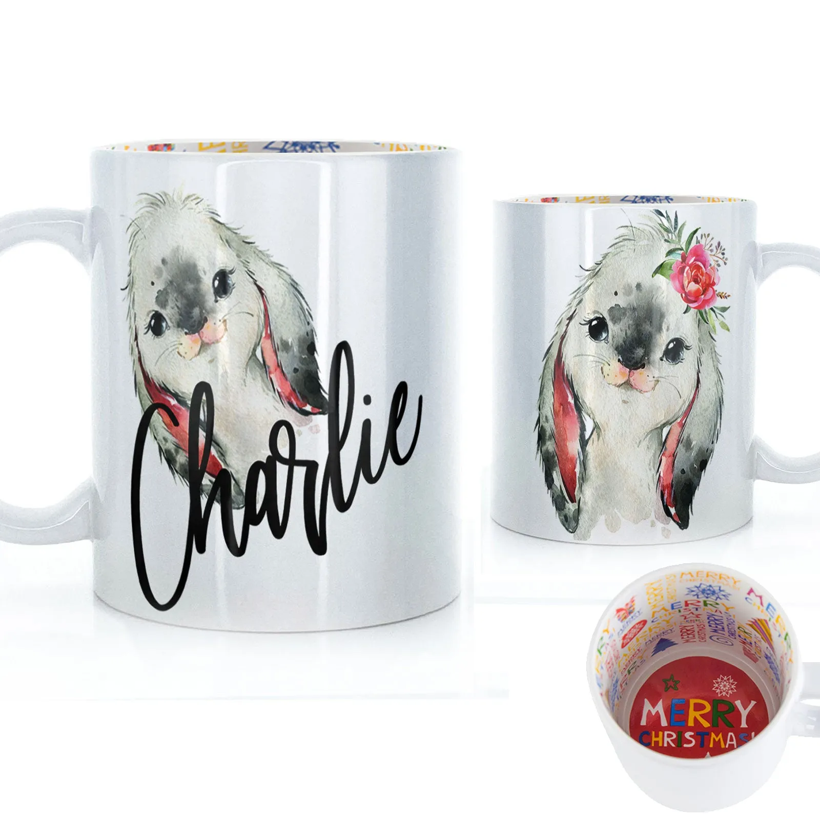 Personalised Mug with Stylish Text and Cute Bunny