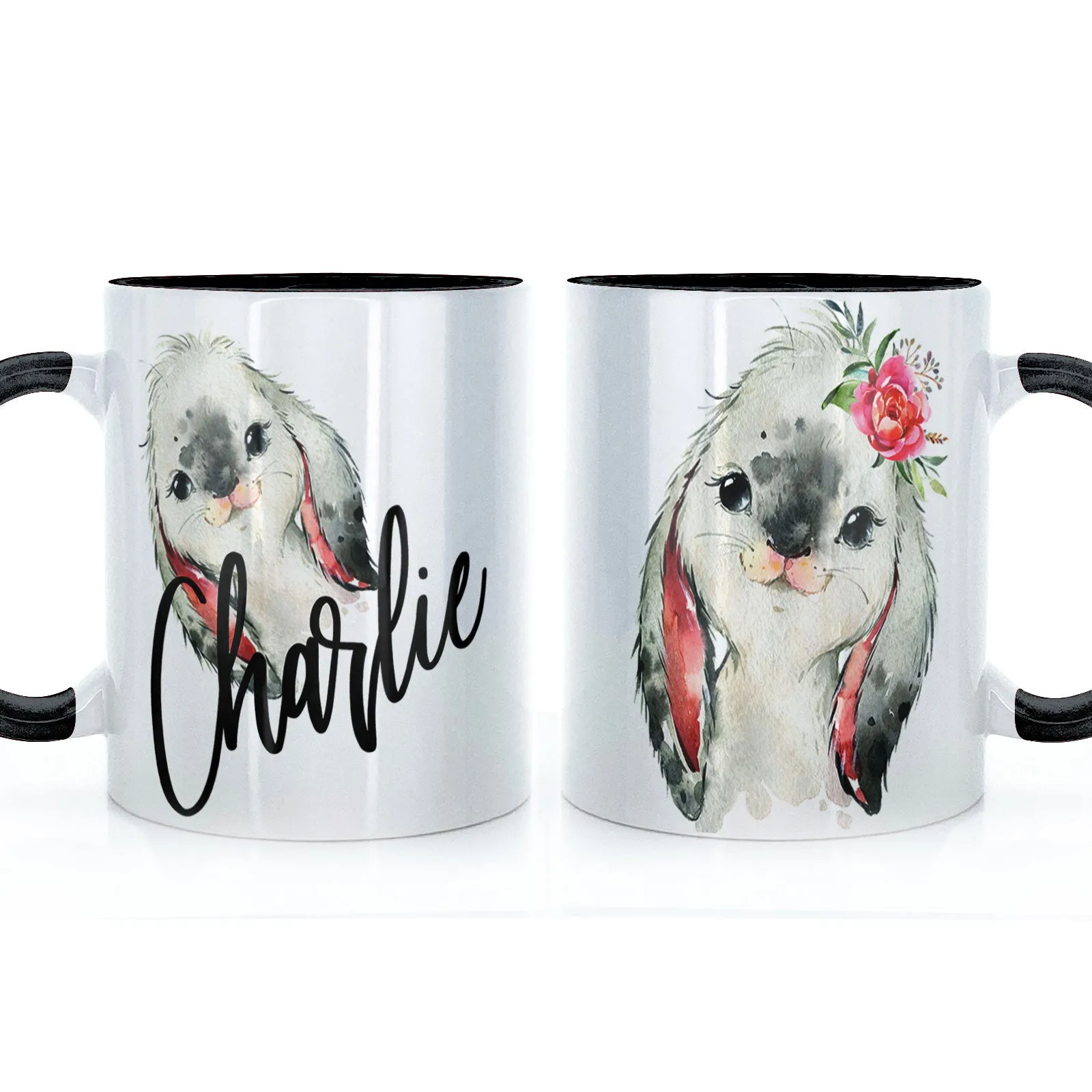 Personalised Mug with Stylish Text and Cute Bunny