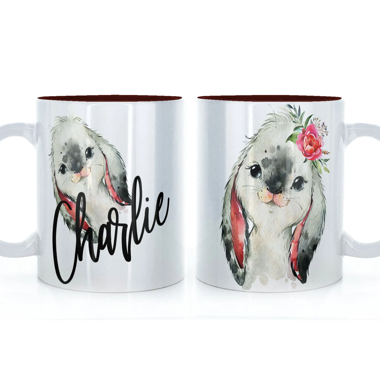 Personalised Mug with Stylish Text and Cute Bunny