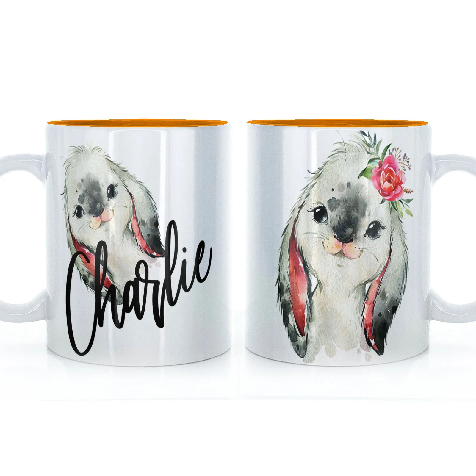 Personalised Mug with Stylish Text and Cute Bunny