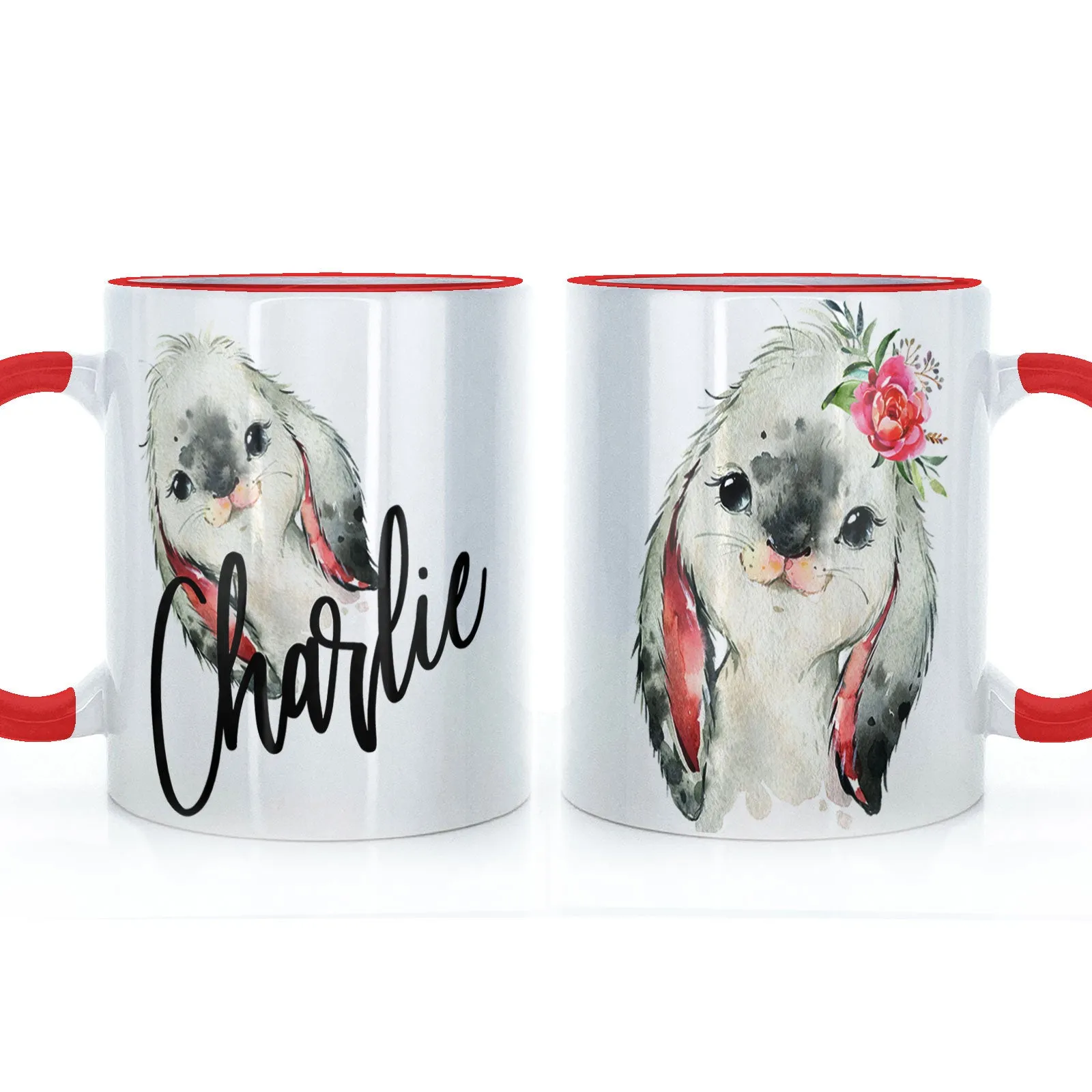 Personalised Mug with Stylish Text and Cute Bunny