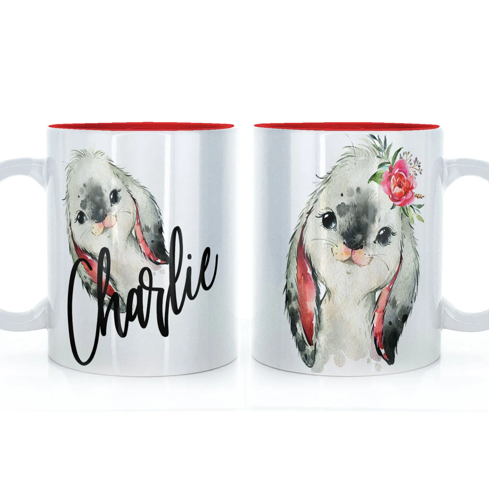 Personalised Mug with Stylish Text and Cute Bunny